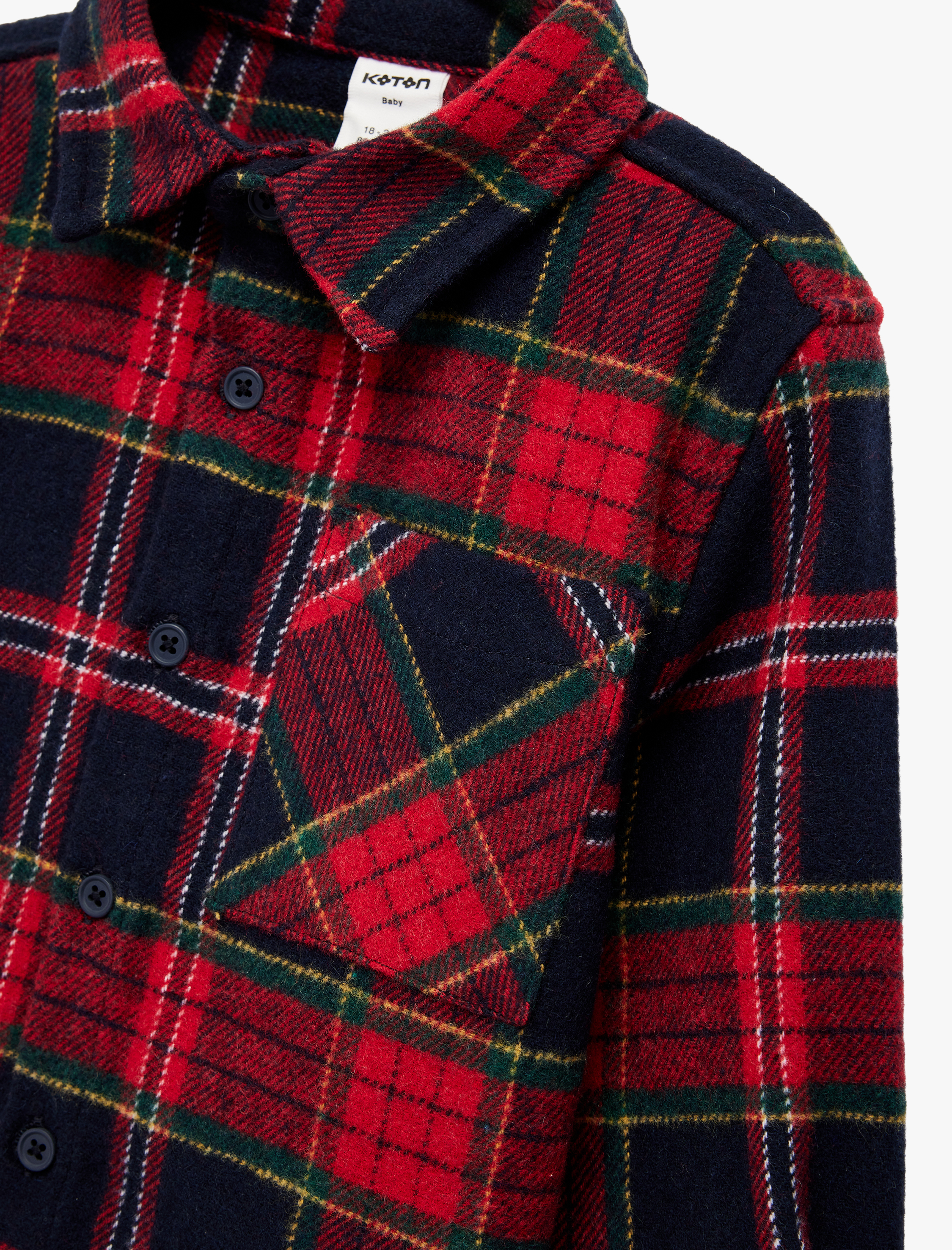  Erkek Bebek Uzun Kollu Cep Detaylı Yün Karışımlı Ekoseli Oduncu Gömlek