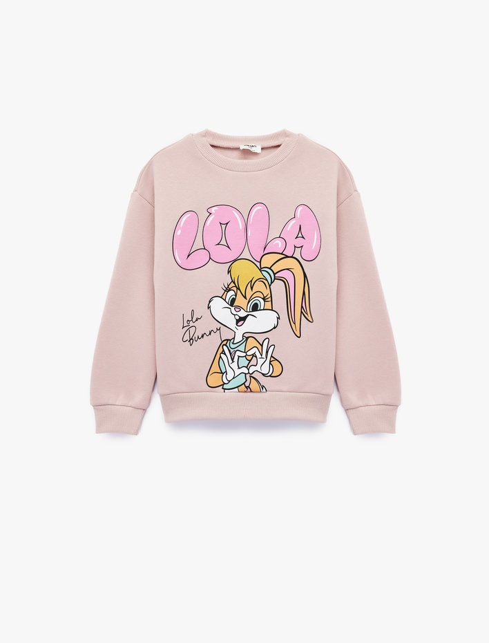 Kız Çocuk Lisanslı Lola Bunny Baskılı Uzun Kollu Bisiklet Yaka Sweatshirt