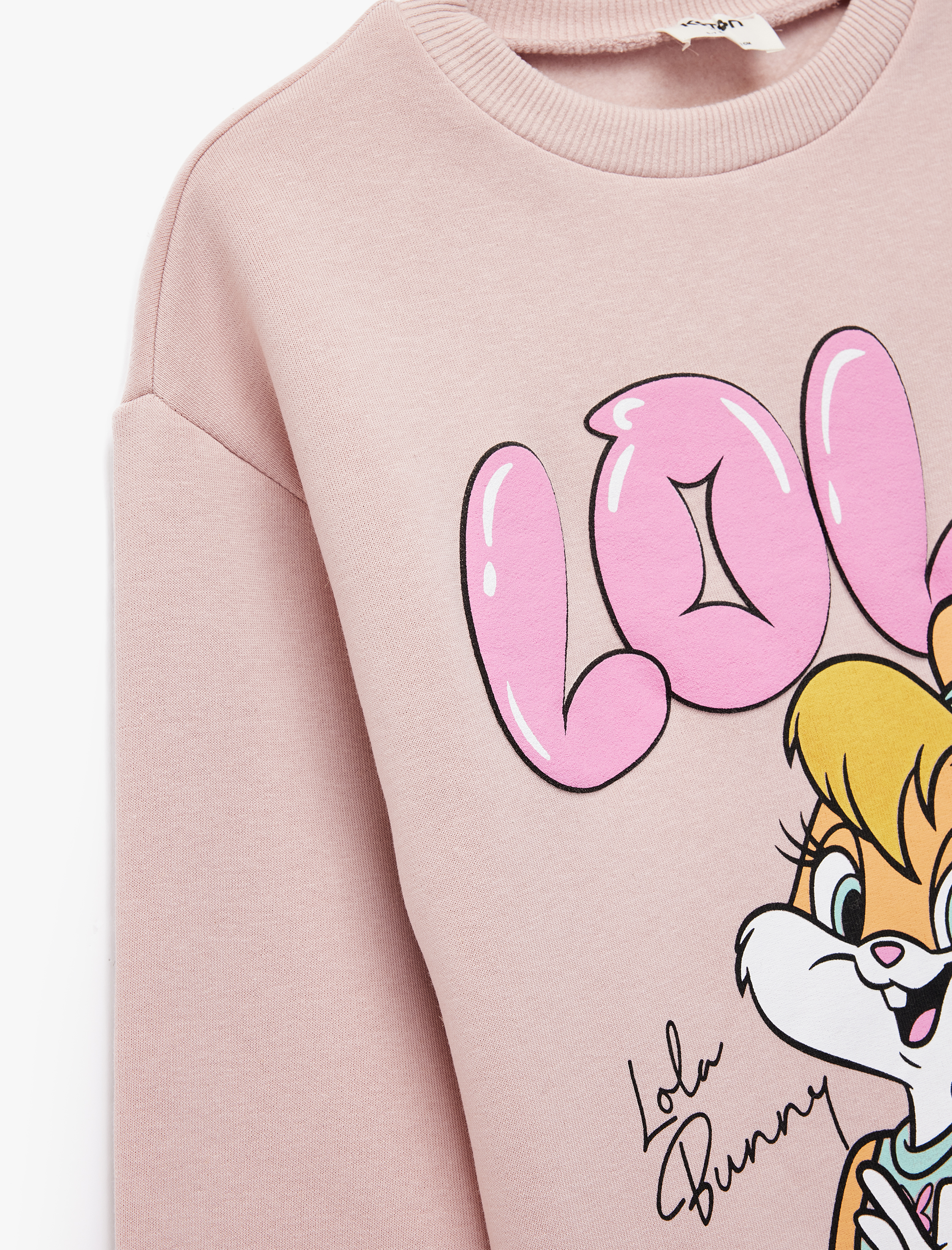  Kız Çocuk Lisanslı Lola Bunny Baskılı Uzun Kollu Bisiklet Yaka Sweatshirt