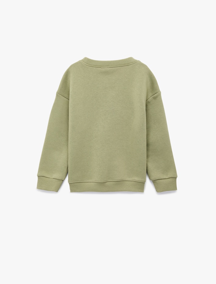 Erkek Bebek Pamuklu Uzun Kollu Bisiklet Yaka Baskılı Sweatshirt