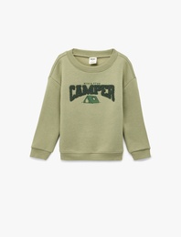 Pamuklu Uzun Kollu Bisiklet Yaka Baskılı Sweatshirt