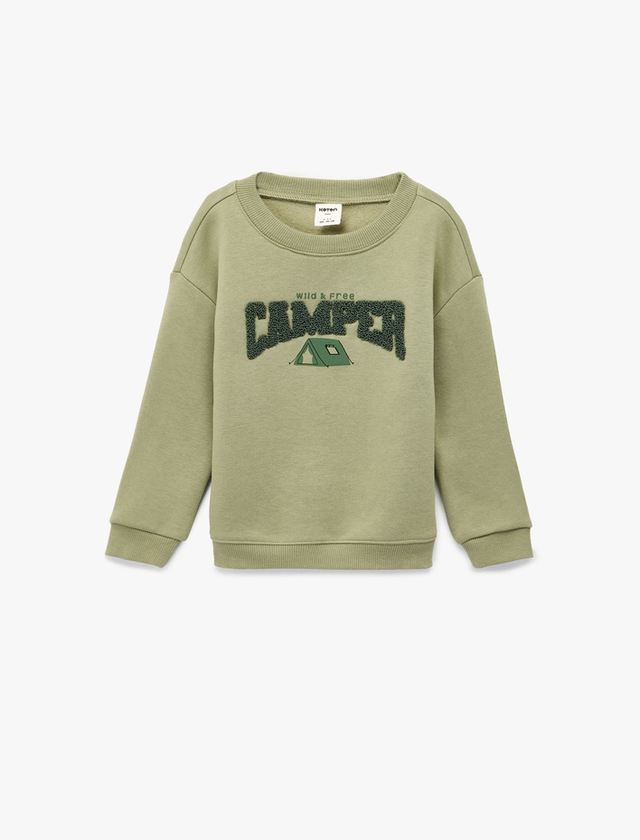 Erkek Bebek Pamuklu Uzun Kollu Bisiklet Yaka Baskılı Sweatshirt