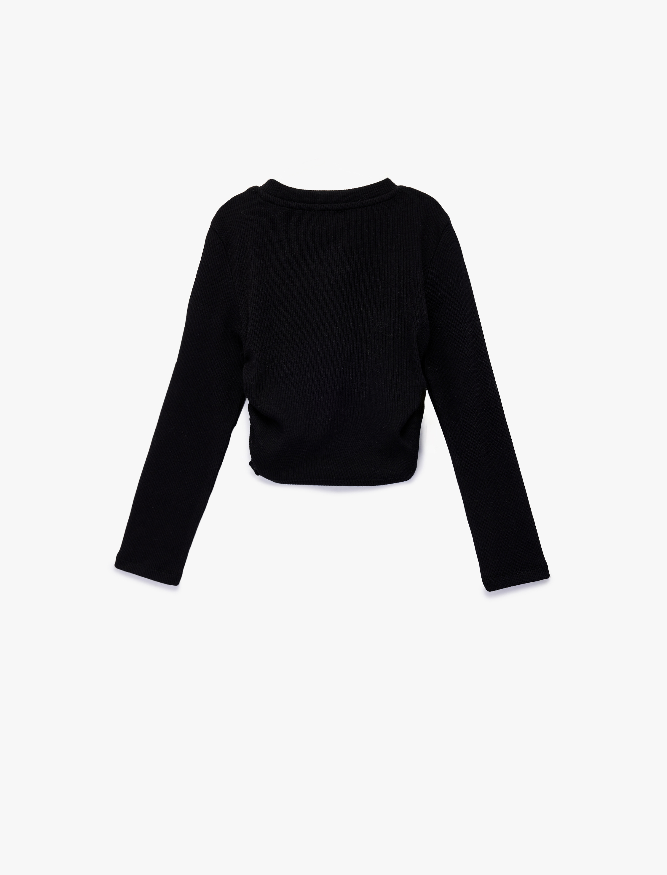  Kız Çocuk Pamuklu Büzgü Detaylı Uzun Kollu Baskılı Bisiklet Yaka Tişört