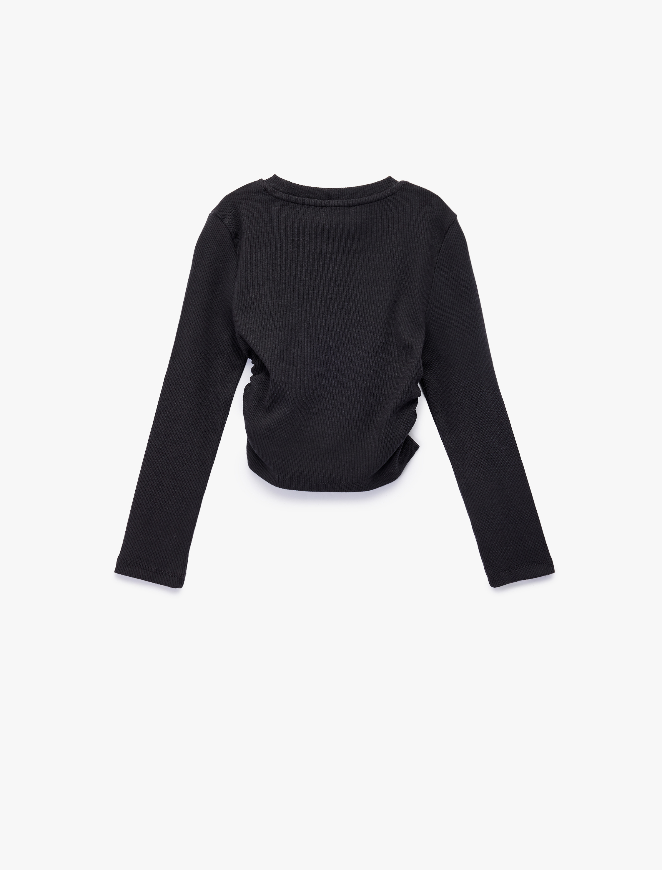  Kız Çocuk Taş Detaylı Uzun Kollu Bisiklet Yaka Büzgülü Pamuklu Baskılı Tişört