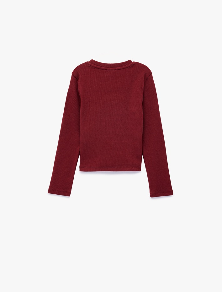 Kız Çocuk Taş Detaylı Bisiklet Yaka Uzun Kollu Baskılı Pamuklu Tişört