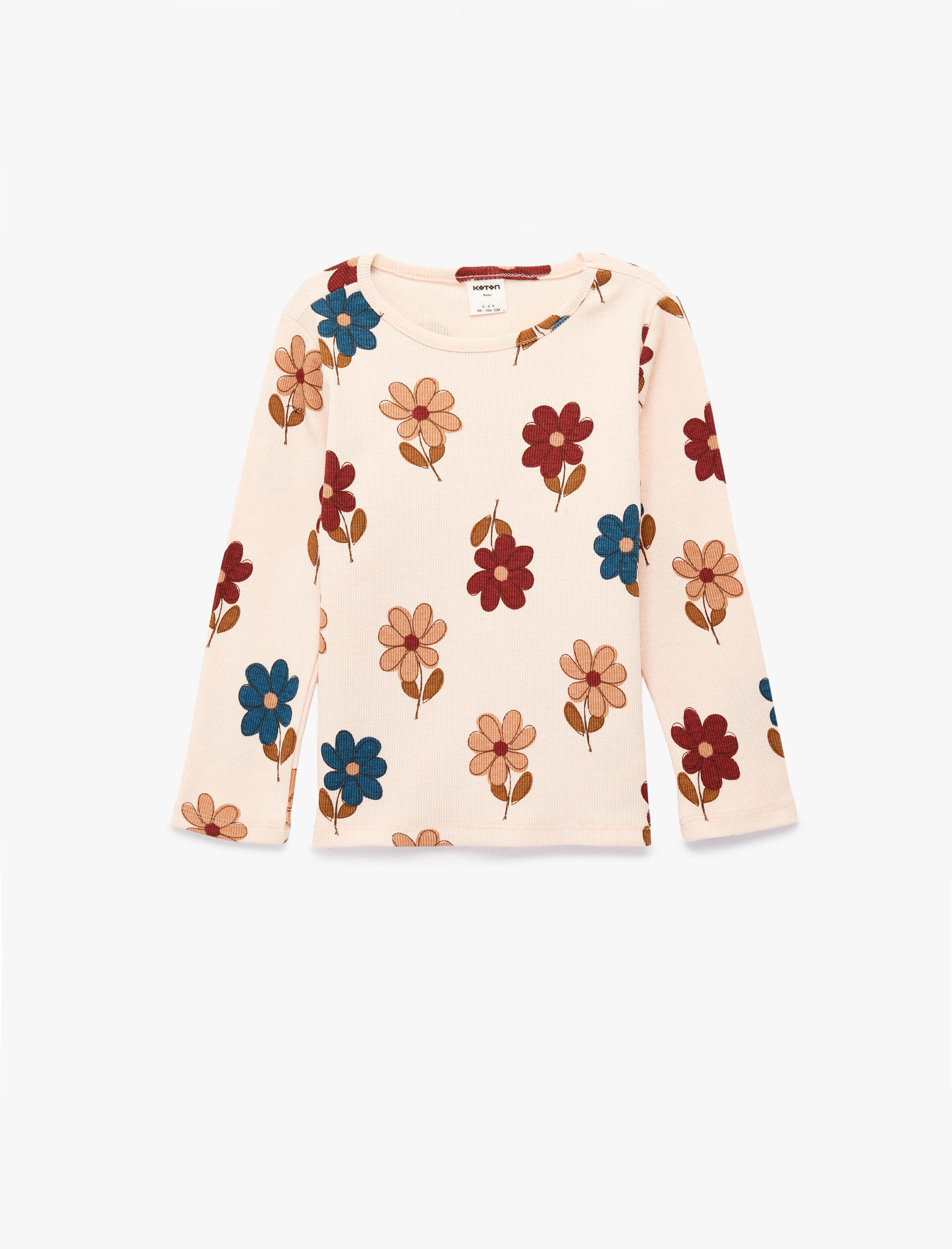  Kız Bebek Pamuklu Uzun Kollu Bisiklet Yaka Çiçekli Tişört