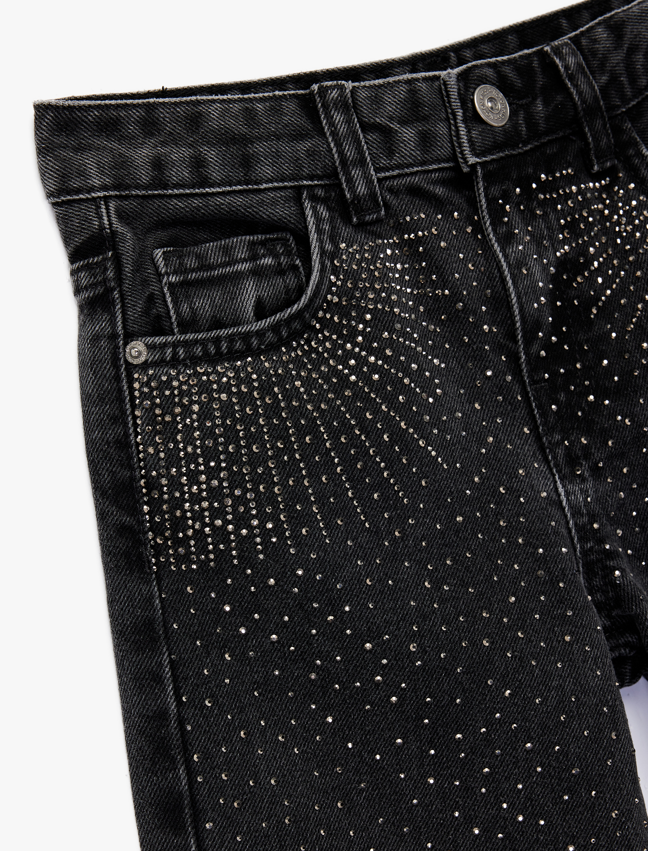  Kız Çocuk Pamuklu Taş Detaylı Geniş Paça Denim Pantolon