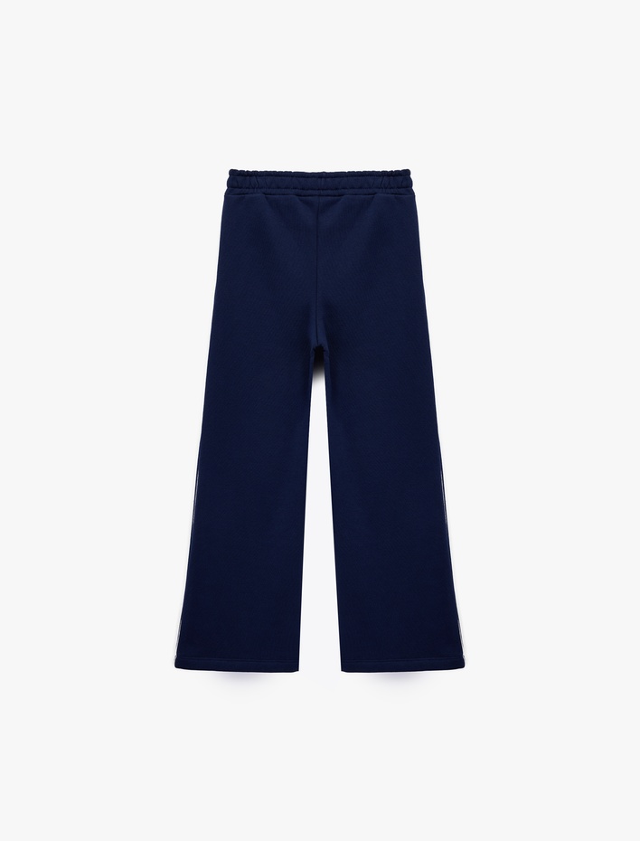 Kız Çocuk Şardonlu Biyeli Pamuklu Beli Lastikli Eşofman Altı