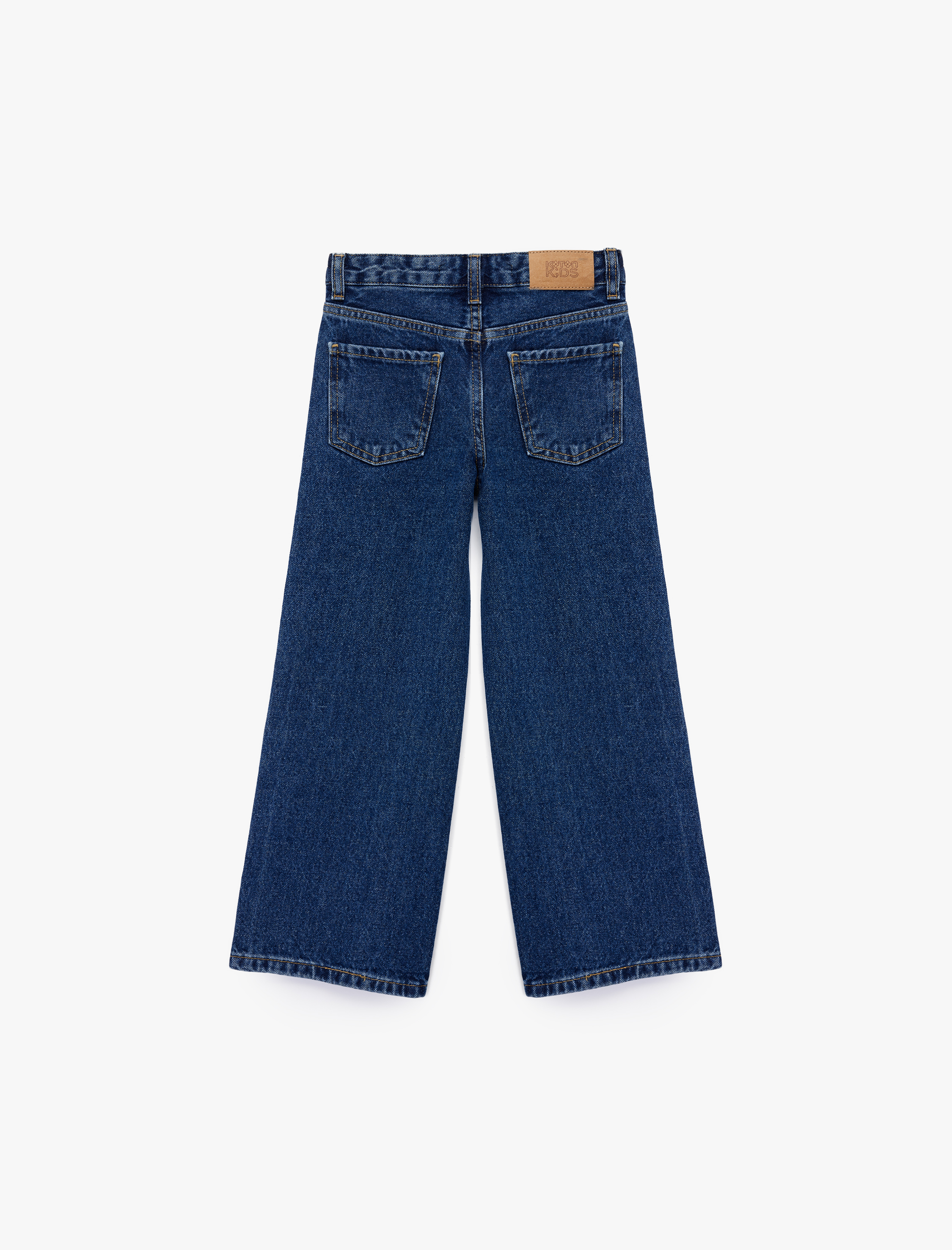  Kız Çocuk Pamuklu Taş Detaylı Geniş Paça Denim Pantolon