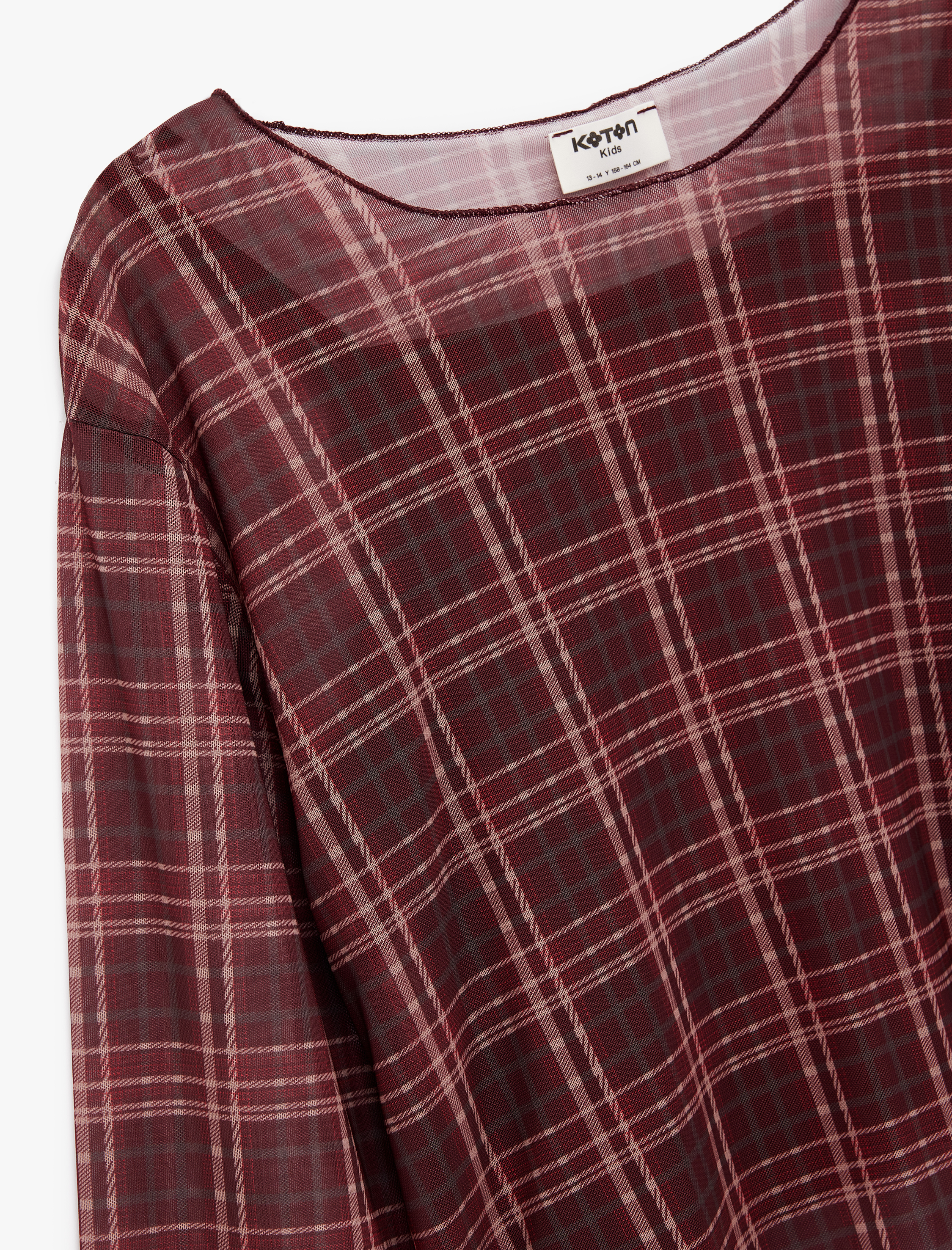  Kız Çocuk Uzun Kollu Bisiklet Yaka Ekoseli Crop Bluz