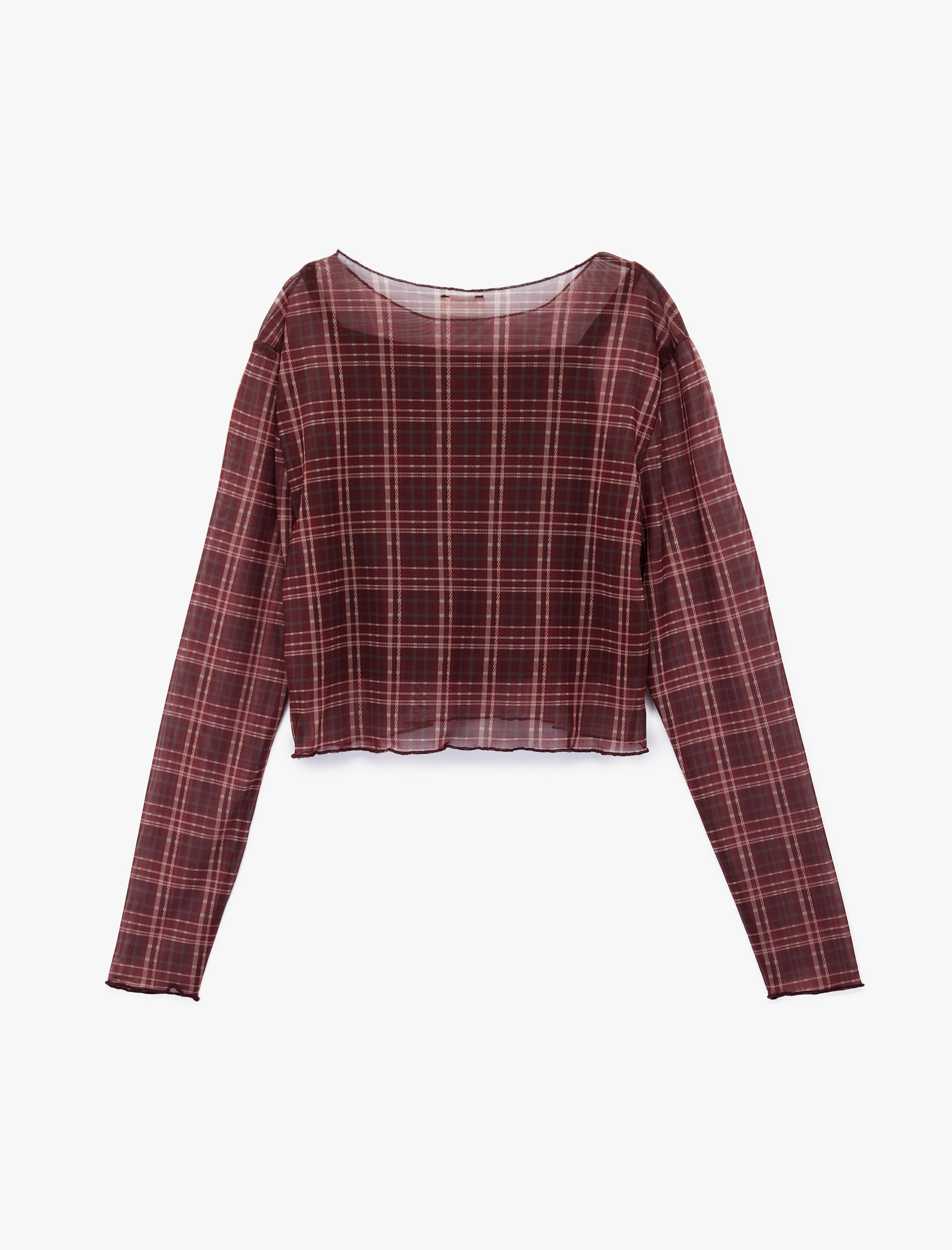  Kız Çocuk Uzun Kollu Bisiklet Yaka Ekoseli Crop Bluz