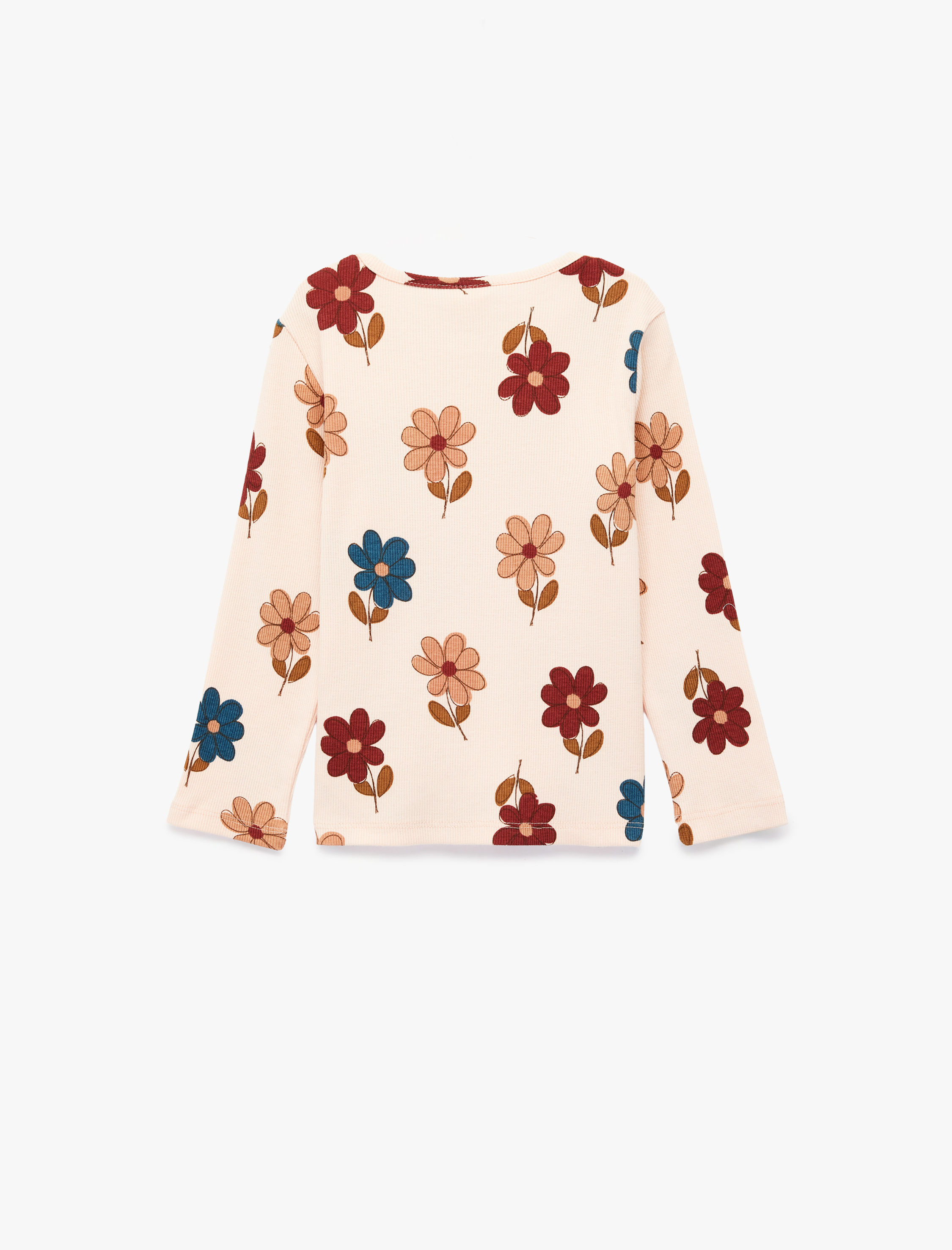  Kız Bebek Pamuklu Uzun Kollu Bisiklet Yaka Çiçekli Tişört