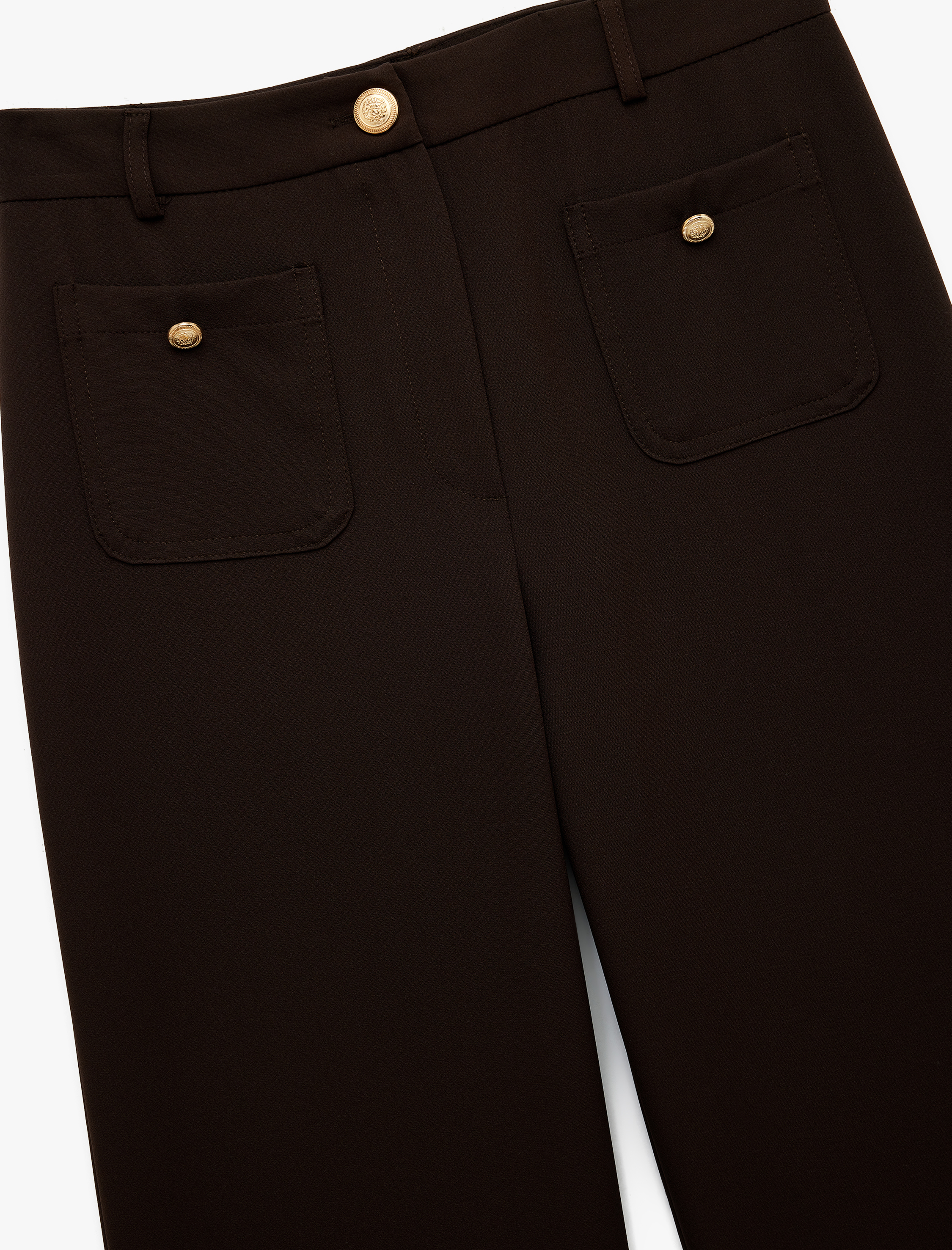   Düğme Detaylı Aplike Cepli Düz Bol Paça Kumaş Pantolon