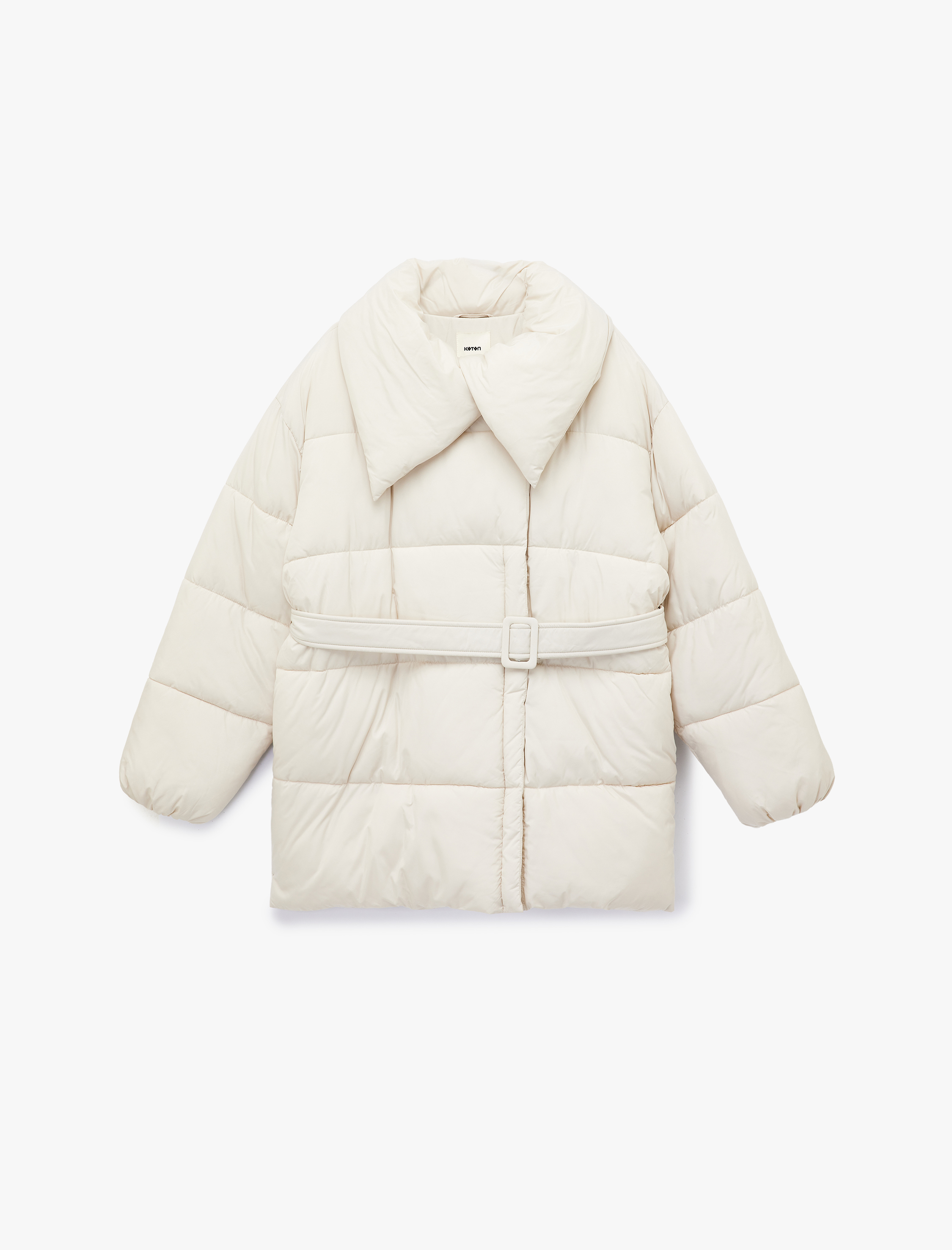   Uzun Kollu Cepli Fermuarlı Şal Yaka Kemerli Su İtici Anorak Şişme Mont