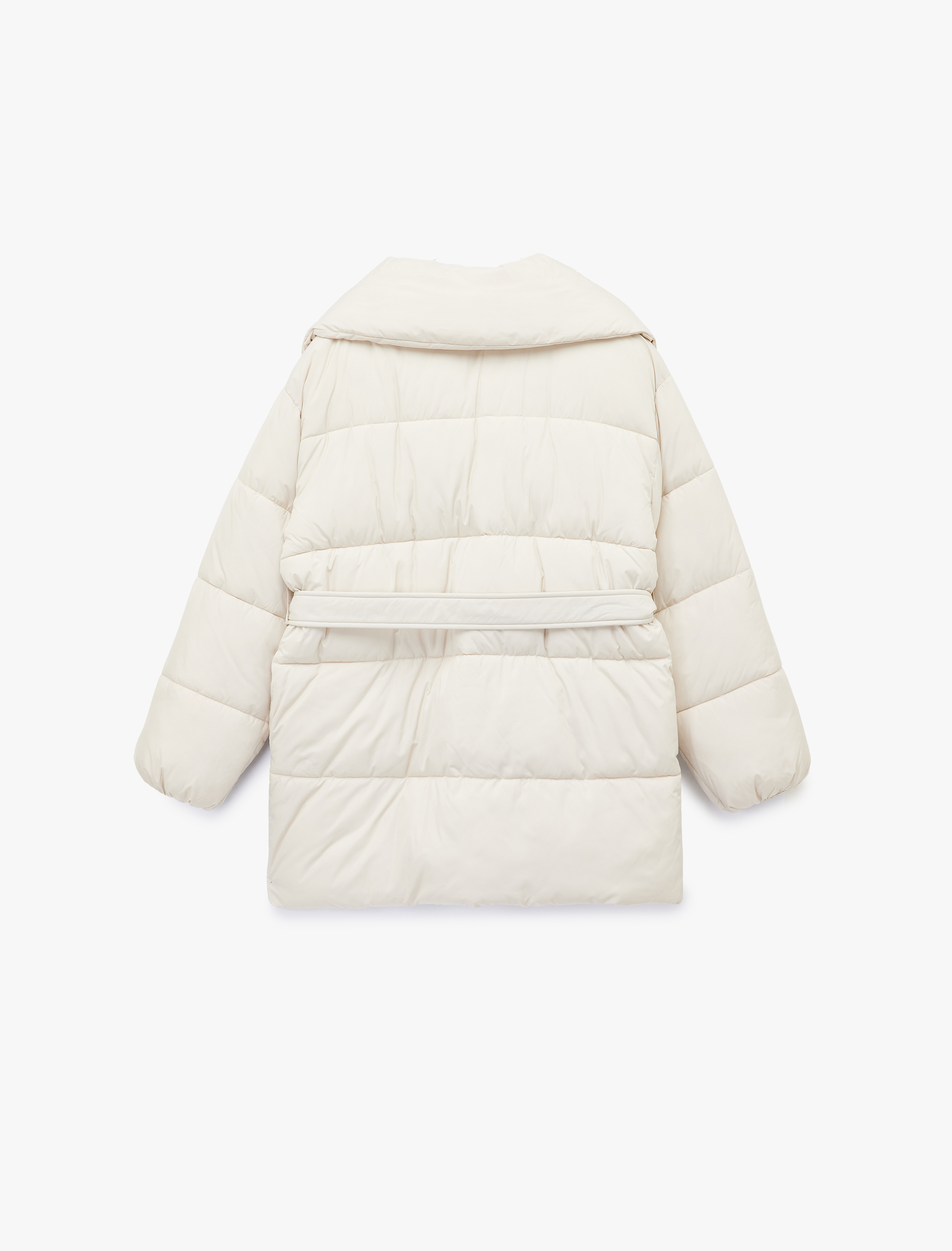   Uzun Kollu Cepli Fermuarlı Şal Yaka Kemerli Su İtici Anorak Şişme Mont