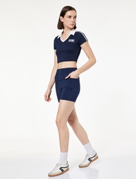 Yüksek Bel Cepli Dikiş Detaylı Slim Fit Biker Spor Tayt