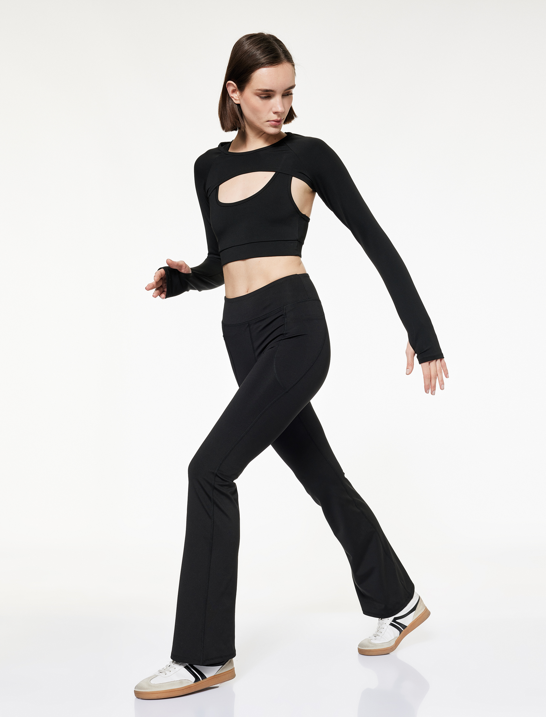   Yüksek Bel Slim Fit Cep Detaylı İspanyol Paça Spor Tayt