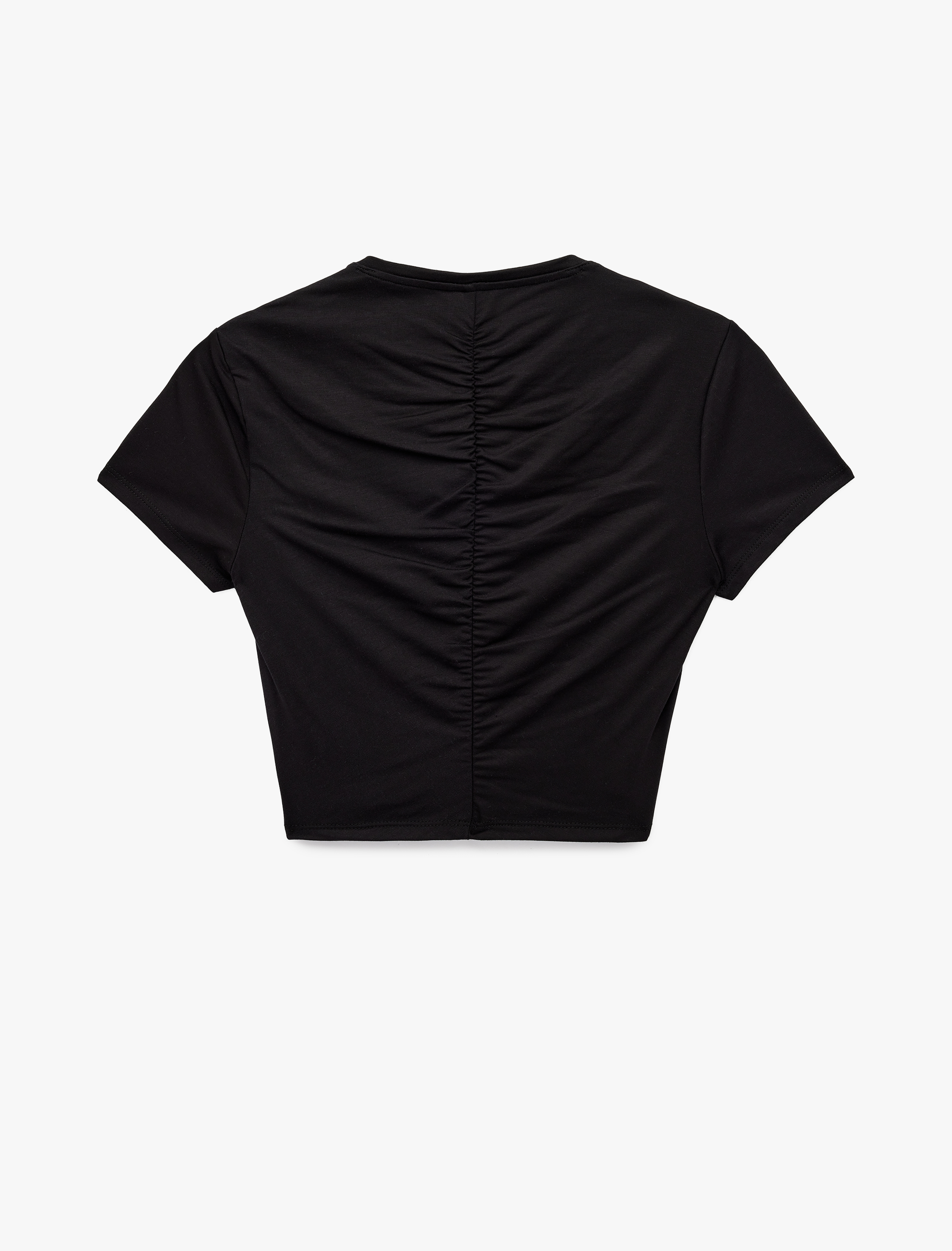   Slim Fit Büzgülü Kısa Kollu Bisiklet Yaka Viskon Crop Spor Tişört