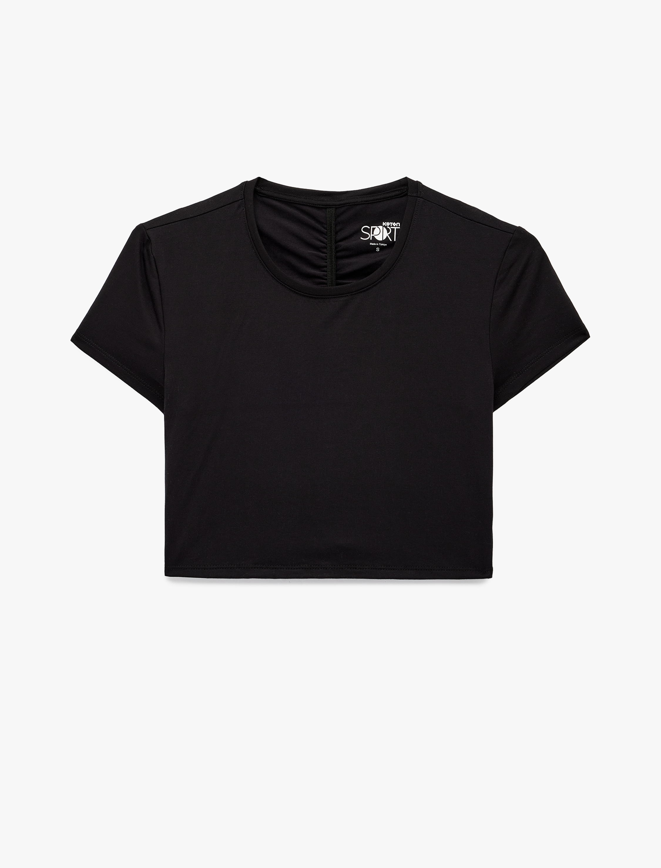   Slim Fit Büzgülü Kısa Kollu Bisiklet Yaka Viskon Crop Spor Tişört