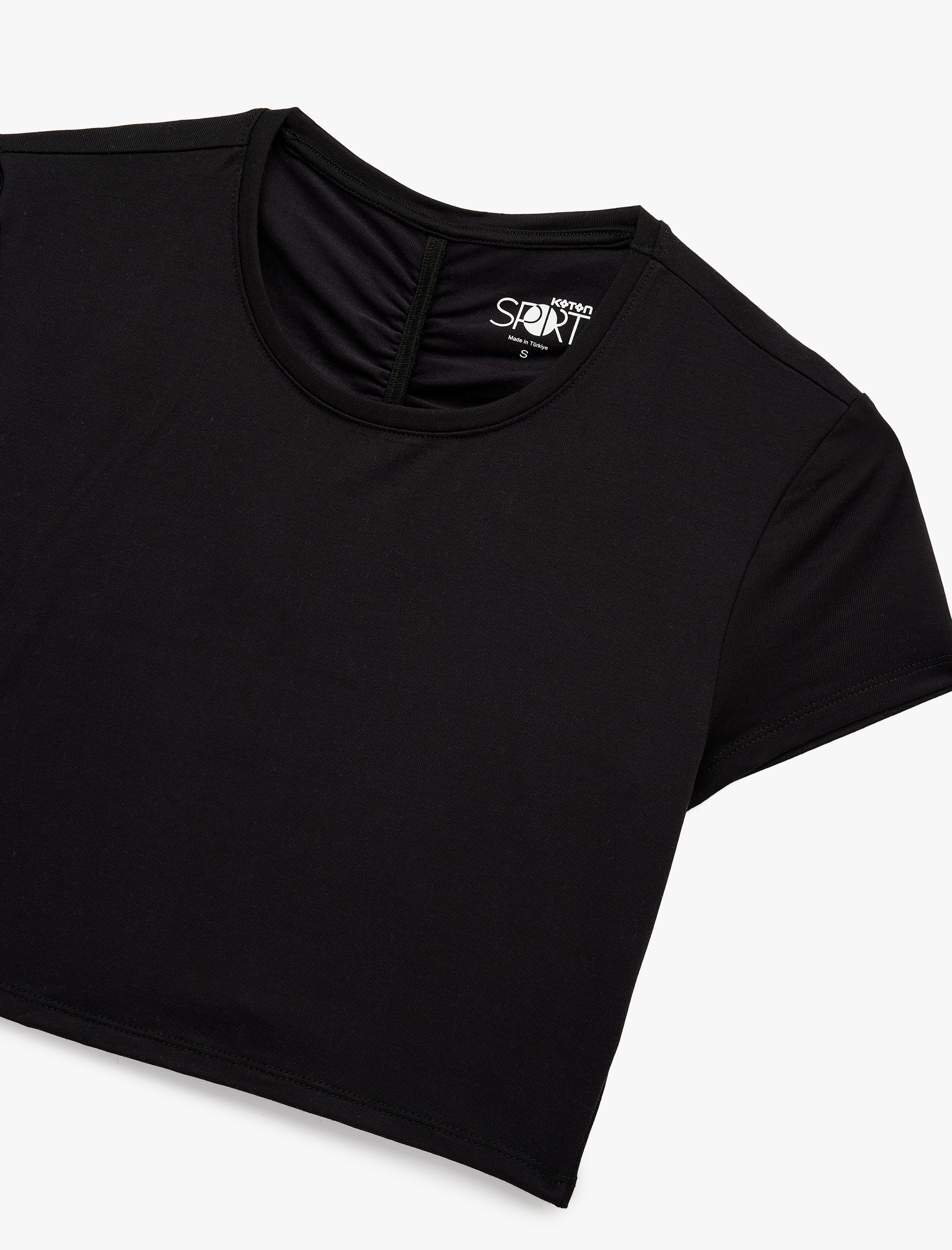   Slim Fit Büzgülü Kısa Kollu Bisiklet Yaka Viskon Crop Spor Tişört