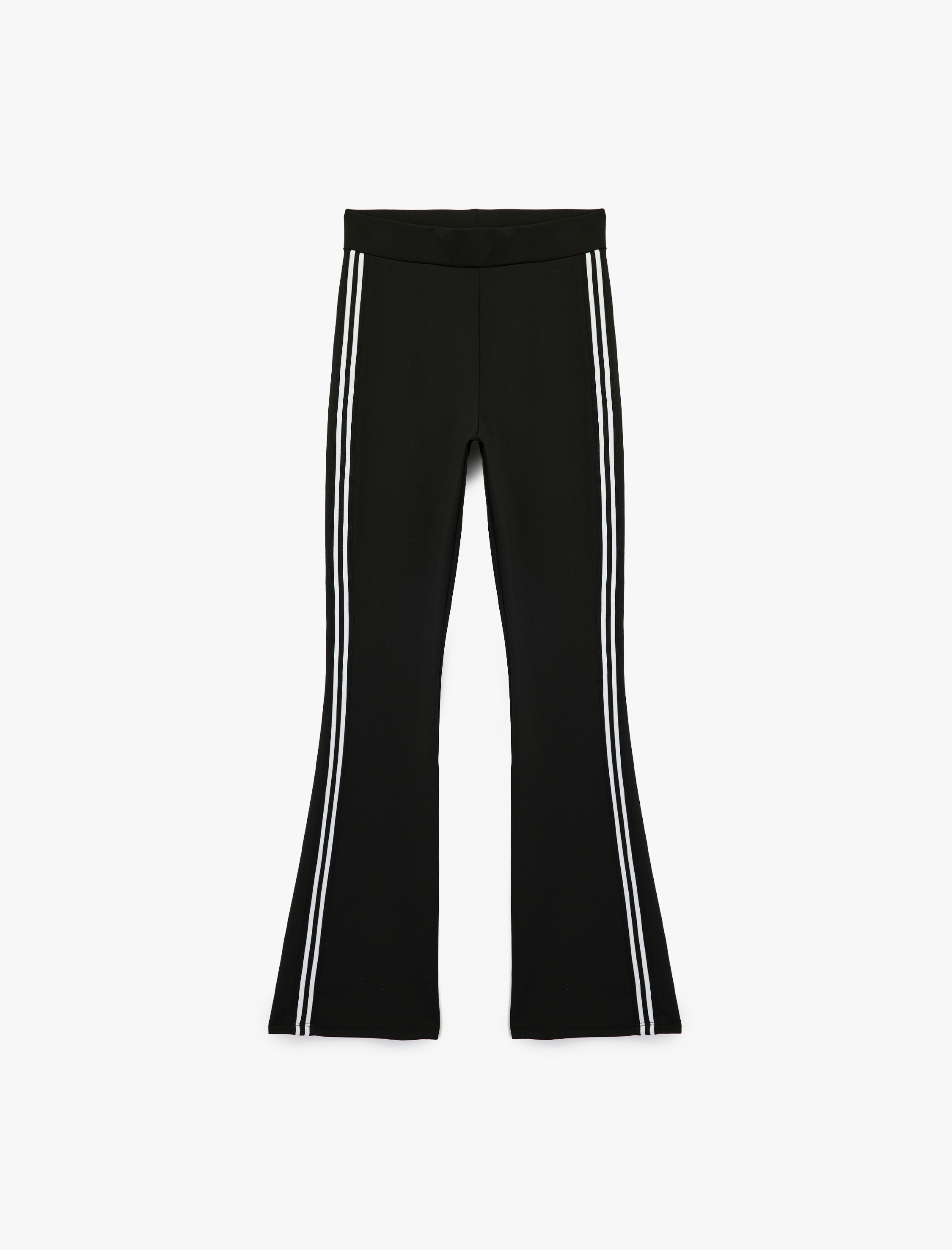   Yanları Şerit Detaylı Yüksek Bel Spor İspanyol Paça Tayt