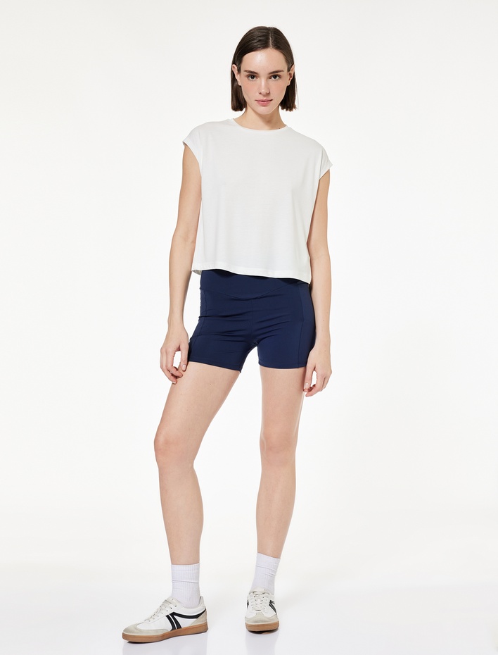  Rahat Kalıp Modal Kumaş Bisiklet Yaka Spor Sıfır Kol Tişört