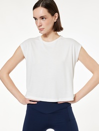 Rahat Kalıp Modal Kumaş Bisiklet Yaka Spor Sıfır Kol Tişört