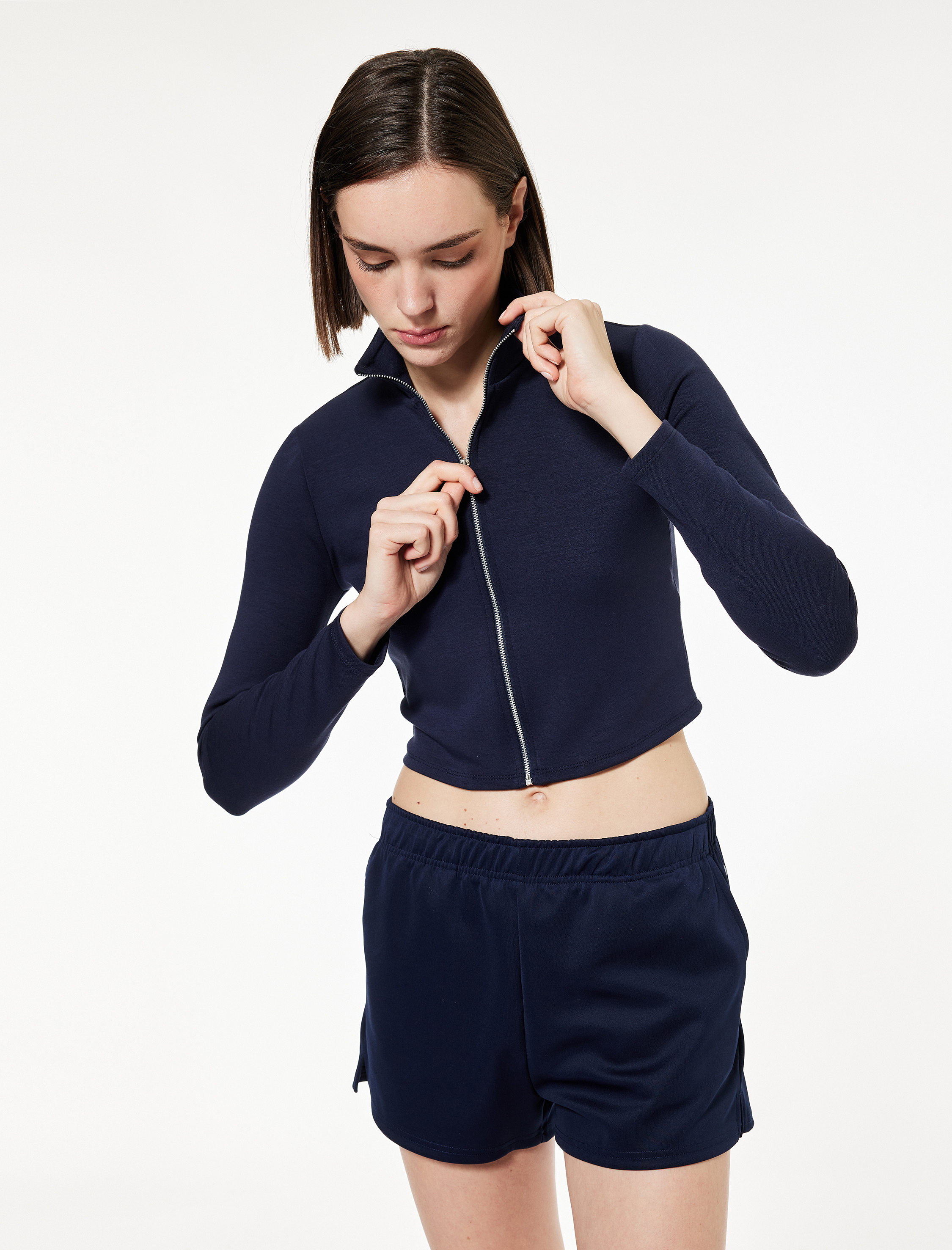   Fermuarlı Rahat Kalıp Uzun Kollu Spor Sweatshirt