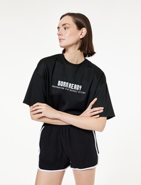 Kısa Kollu Bisiklet Yaka Baskılı Oversize Spor Tişört