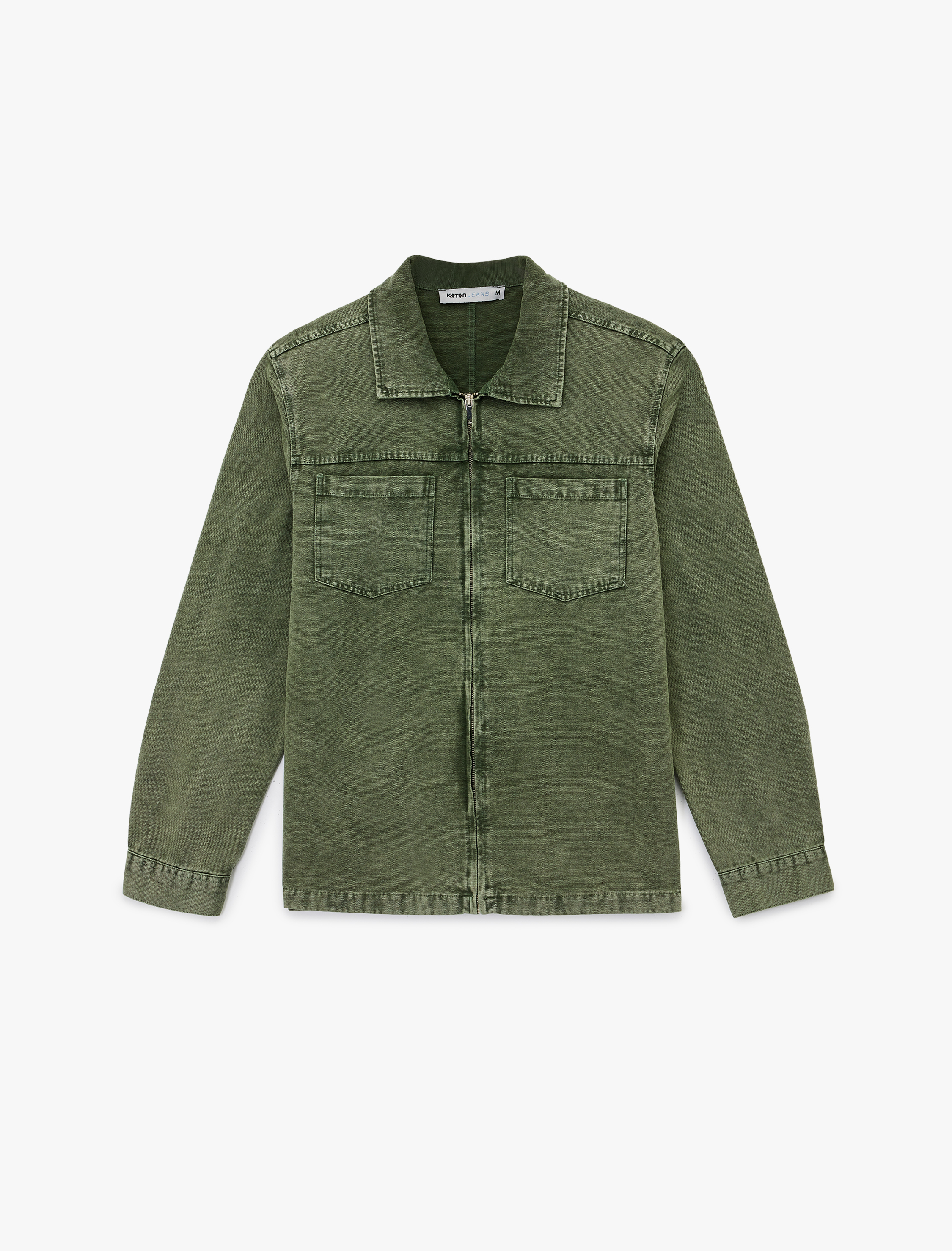   Pamuklu Cep Detaylı Klasik Yaka Yıkamalı Fermuarlı Jean Gömlek Ceket