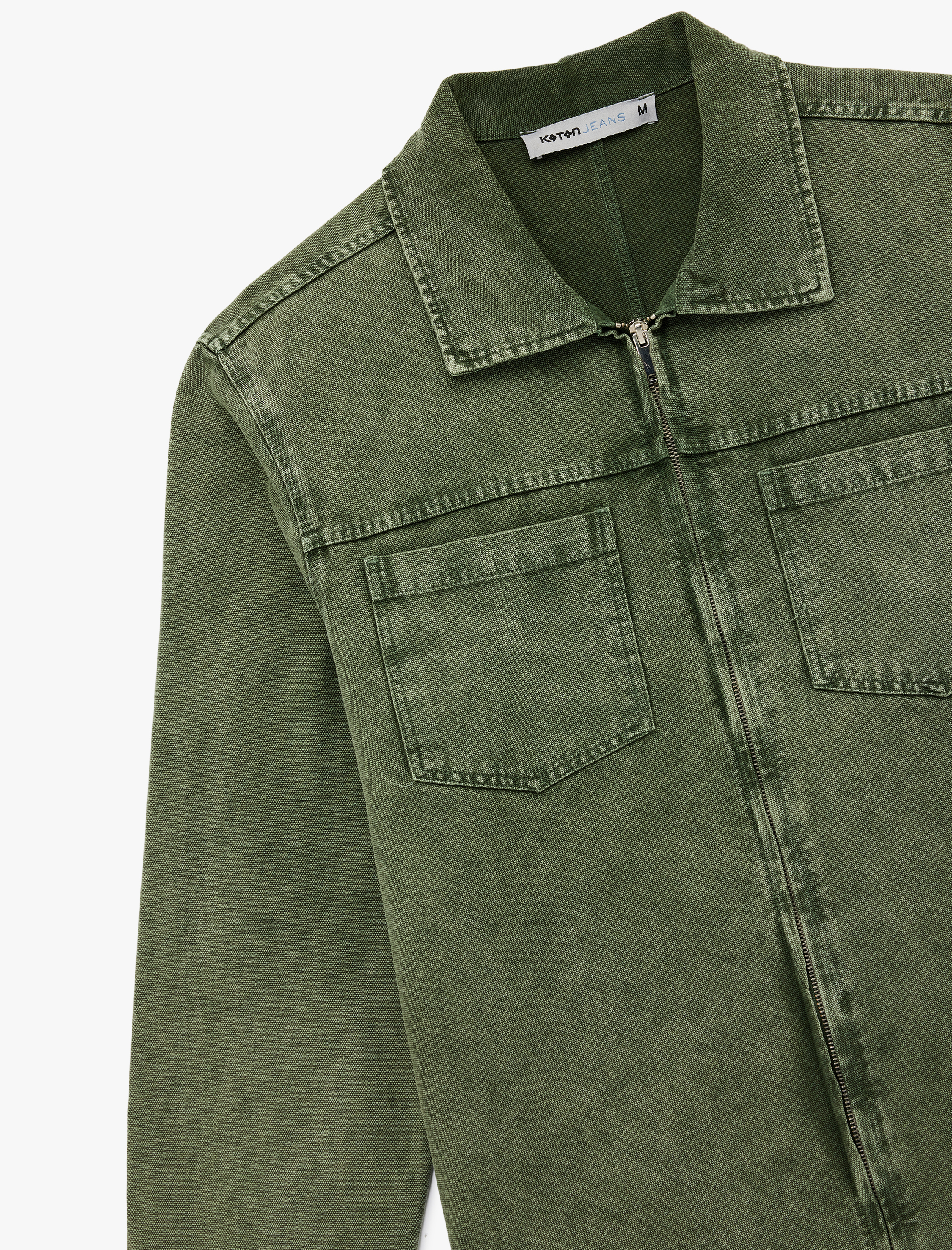   Pamuklu Cep Detaylı Klasik Yaka Yıkamalı Fermuarlı Jean Gömlek Ceket