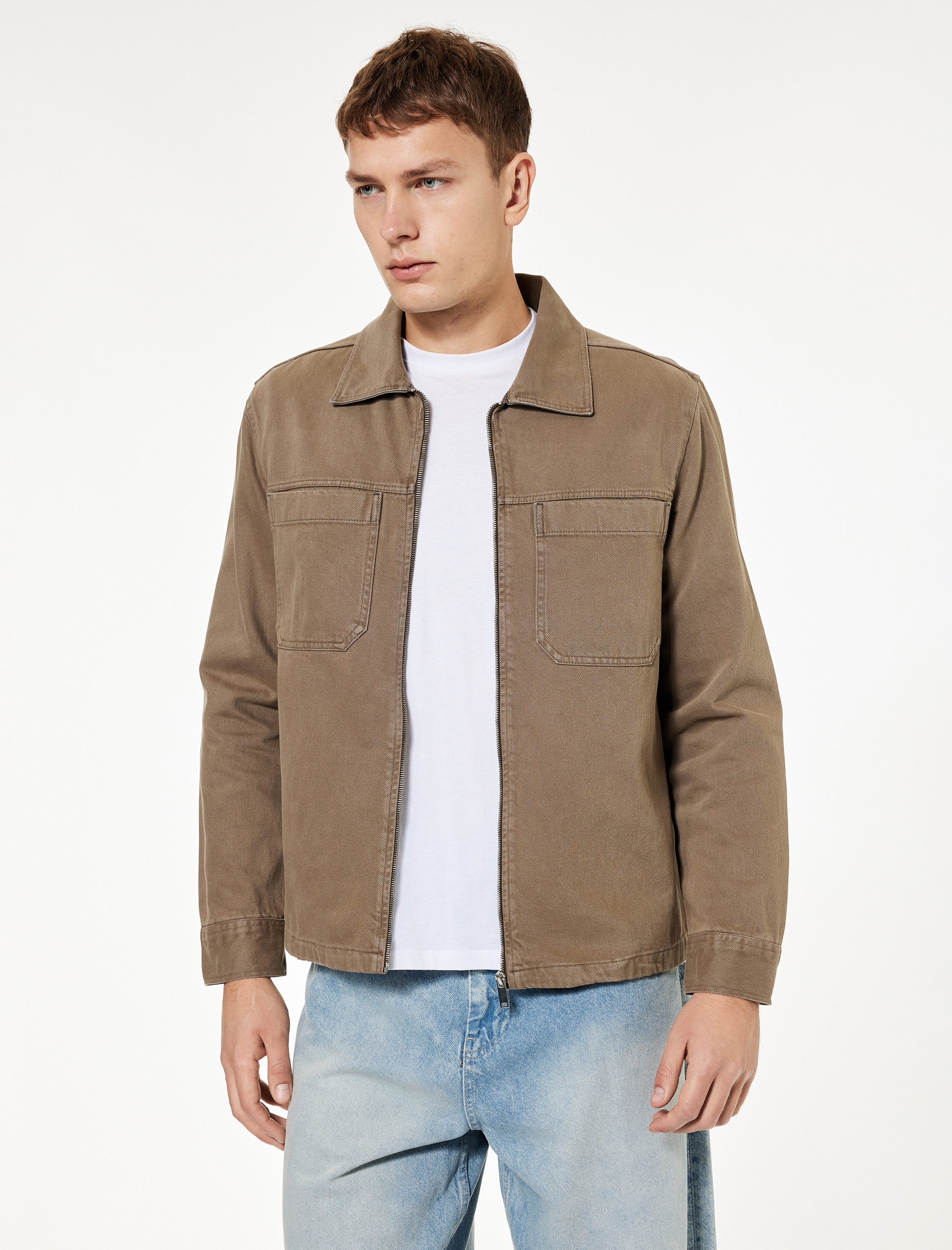   Pamuklu Uzun Kollu Cep Detaylı Klasik Yaka Jean Gömlek Ceket