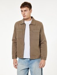 Pamuklu Uzun Kollu Cep Detaylı Klasik Yaka Jean Gömlek Ceket