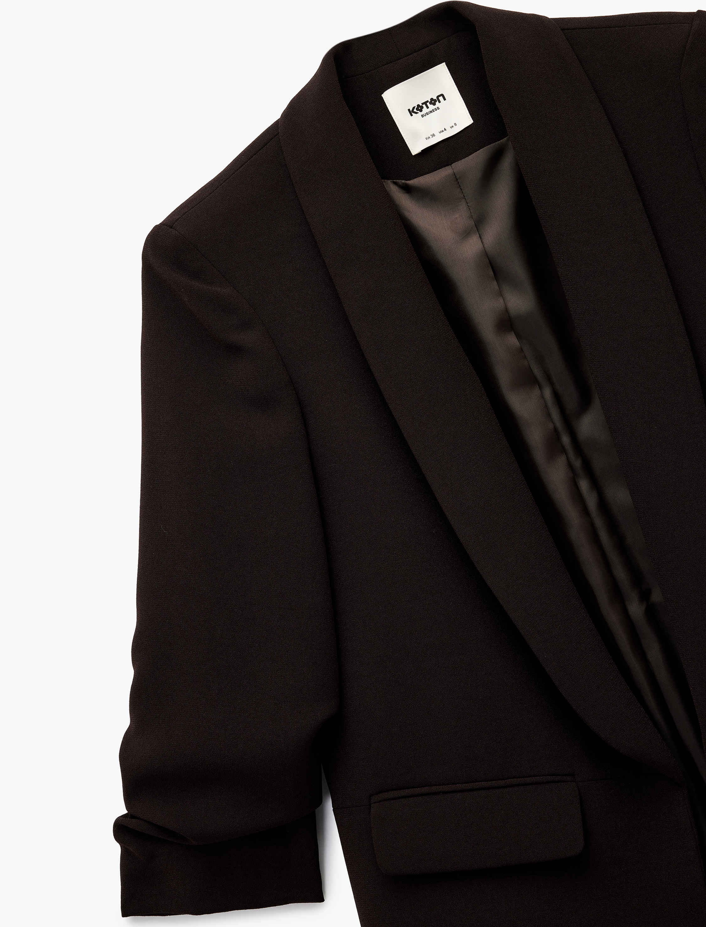   3/4 Kollu Düğmeli Cep Detaylı Kruvaze Yaka Blazer Ceket