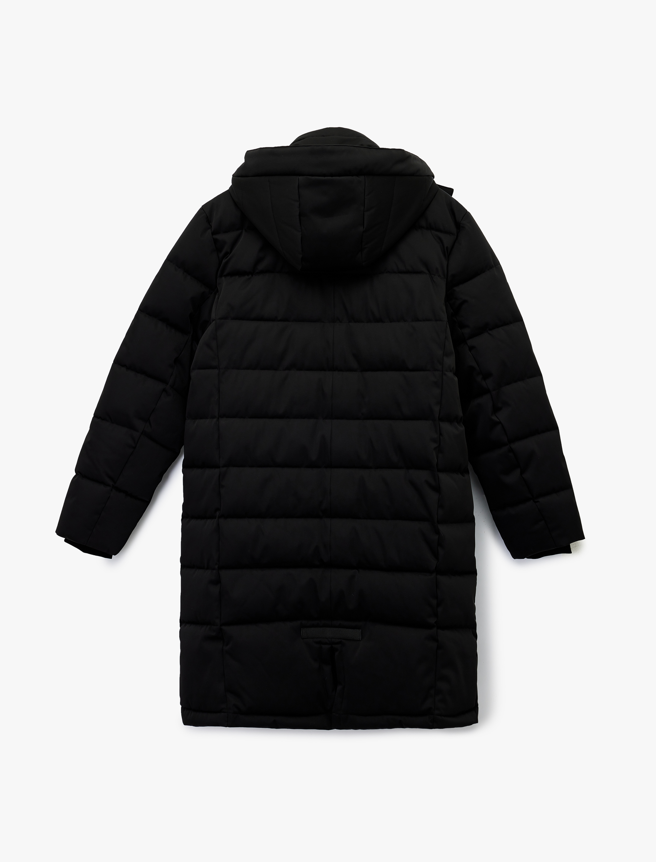   Uzun Kollu Cepli Kapşonlu Uzun Şişme Mont