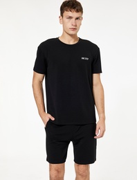 Regular Fit Kısa Kollu Bisiklet Yaka Baskılı Spor Tişört