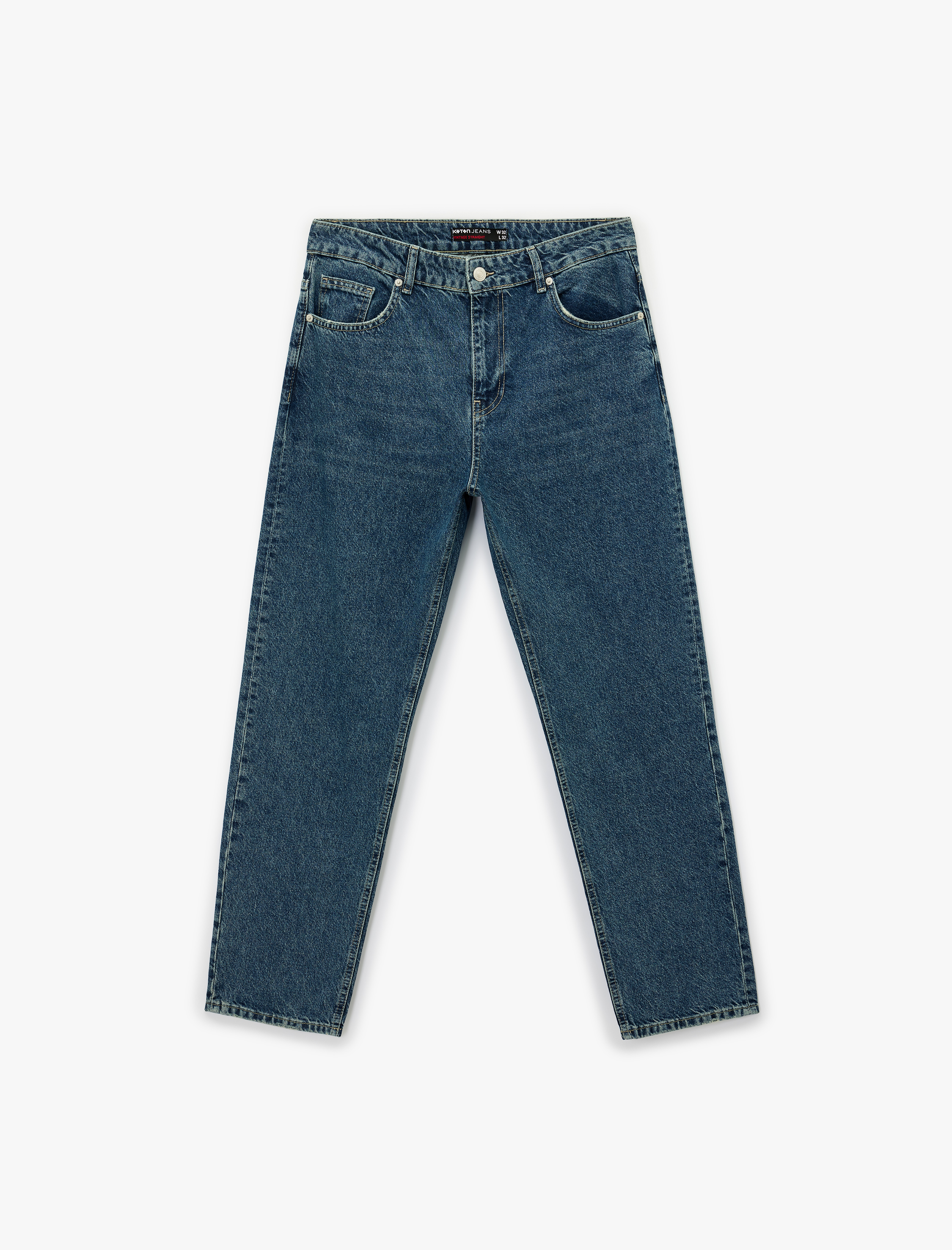   Normal Bel Pamuklu Cepli Vintage Straight Fit Jean Pantolon