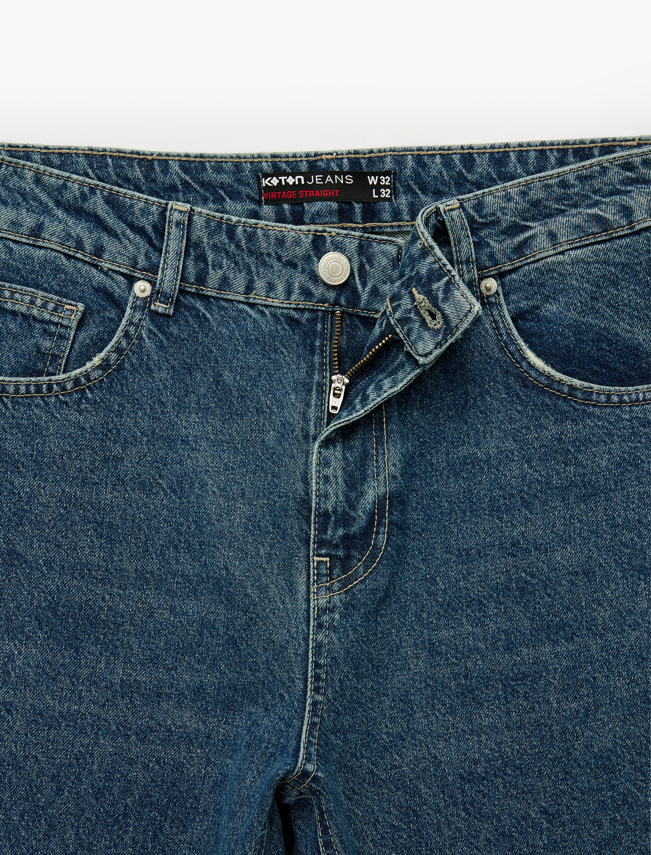   Normal Bel Pamuklu Cepli Vintage Straight Fit Jean Pantolon