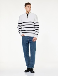 Normal Bel Pamuklu Cepli Vintage Straight Fit Jean Pantolon