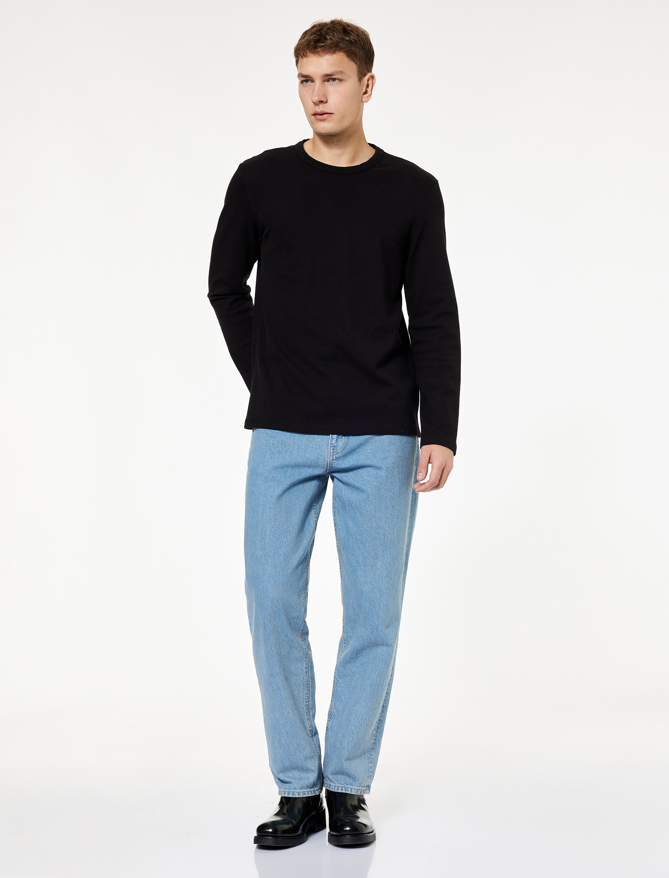   Pamuklu Bisiklet Yaka Basic Slim Fit Uzun Kollu Tişört