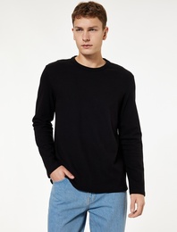 Pamuklu Bisiklet Yaka Basic Slim Fit Uzun Kollu Tişört