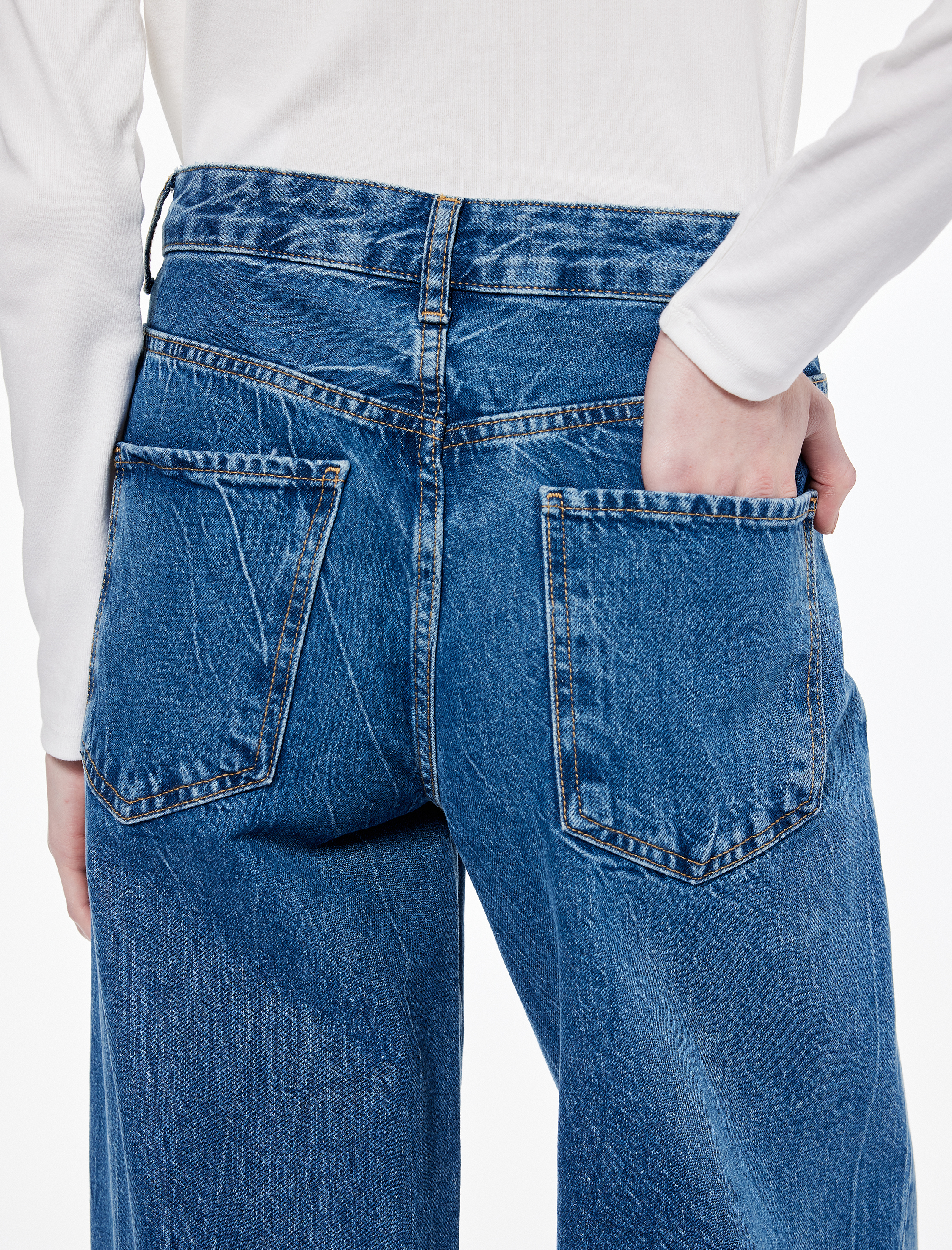   Normal Bel Pamuklu Düğmeli Cepli Geniş Paça Jean Pantolon - Wide Leg Jeans