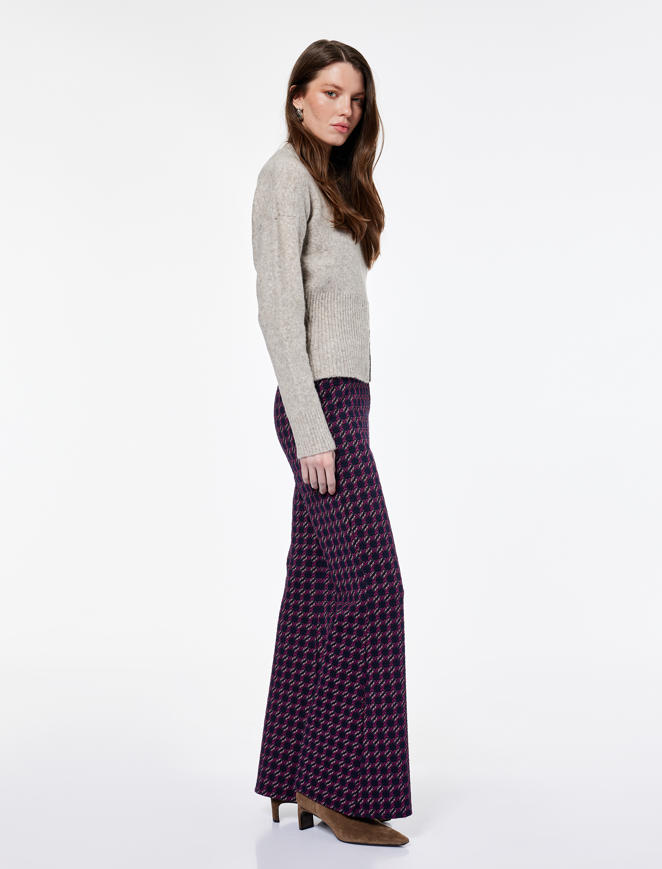   Slim Fit Desenli İspanyol Paça Pantolon