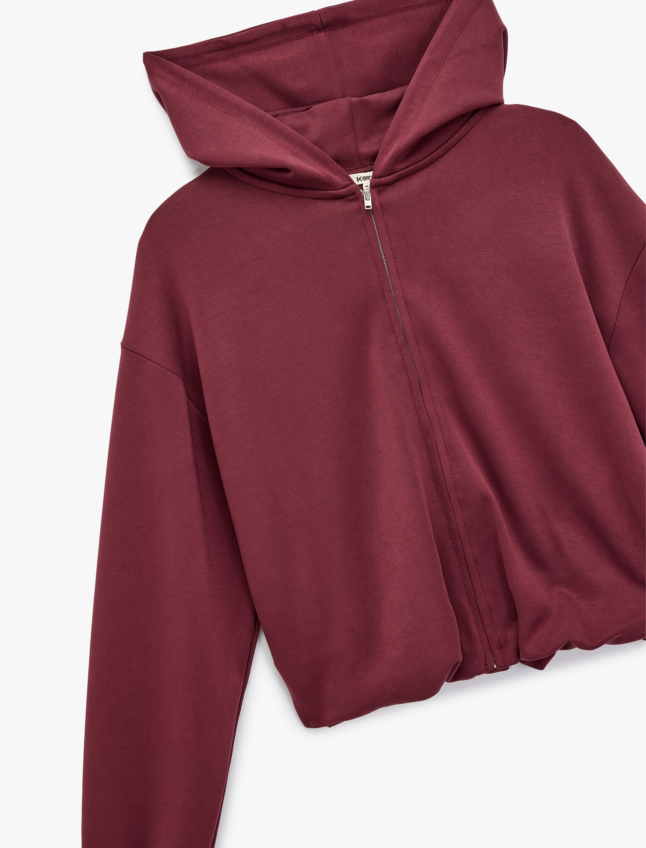   Rahat Kalıp Modal Kumaş Uzun Kollu Tam Fermuarlı Kapüşonlu Sweatshirt