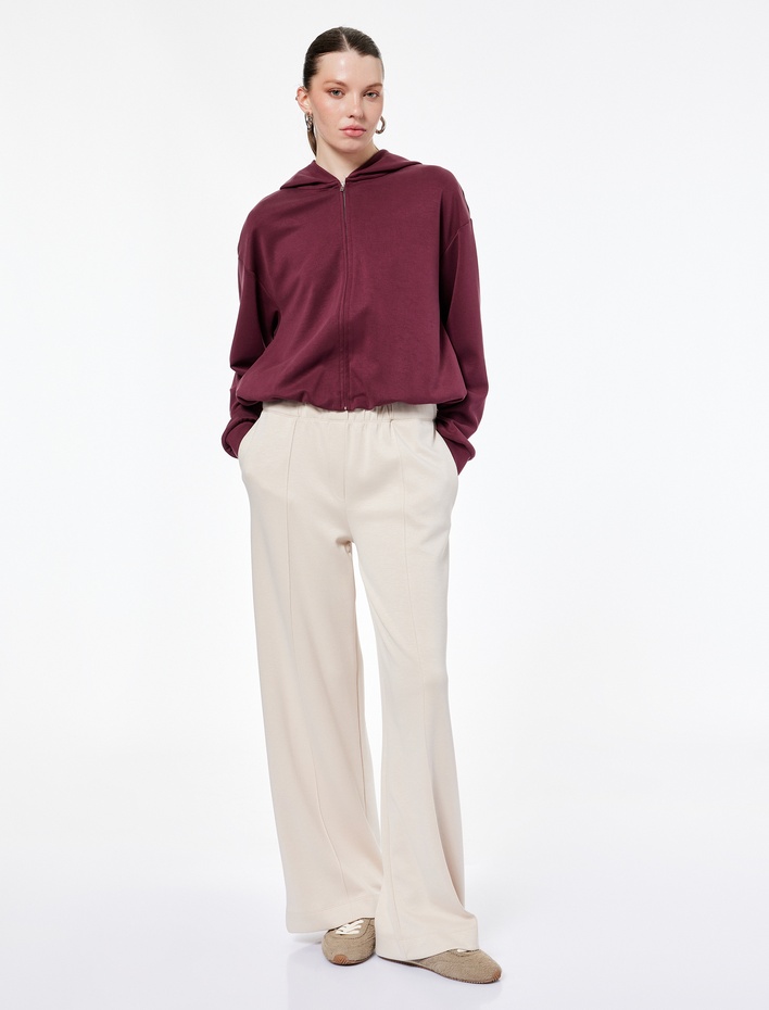  Rahat Kalıp Modal Kumaş Uzun Kollu Tam Fermuarlı Kapüşonlu Sweatshirt