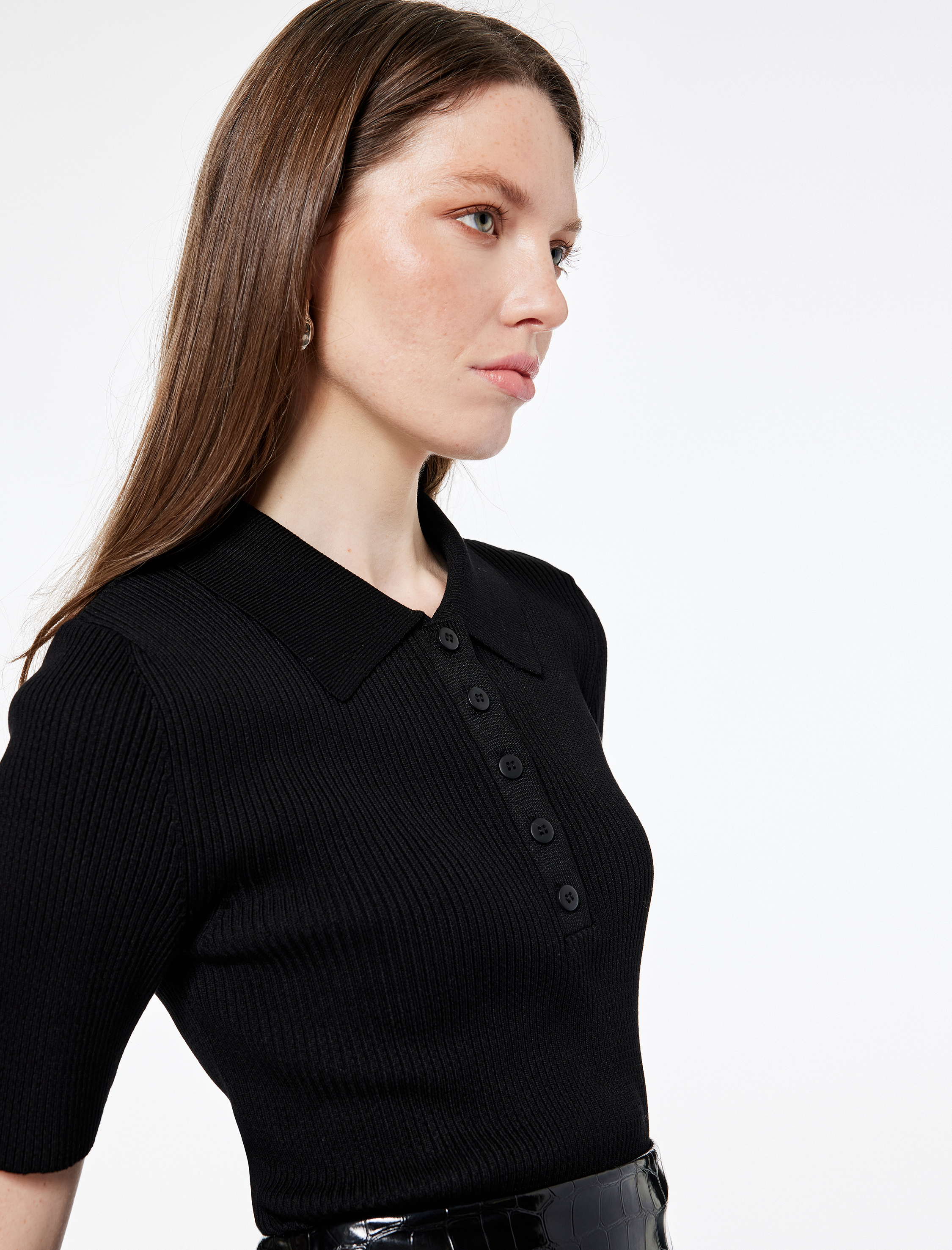   Regular Fit Yarım Düğmeli Kısa Kollu Polo Yaka Triko Kazak