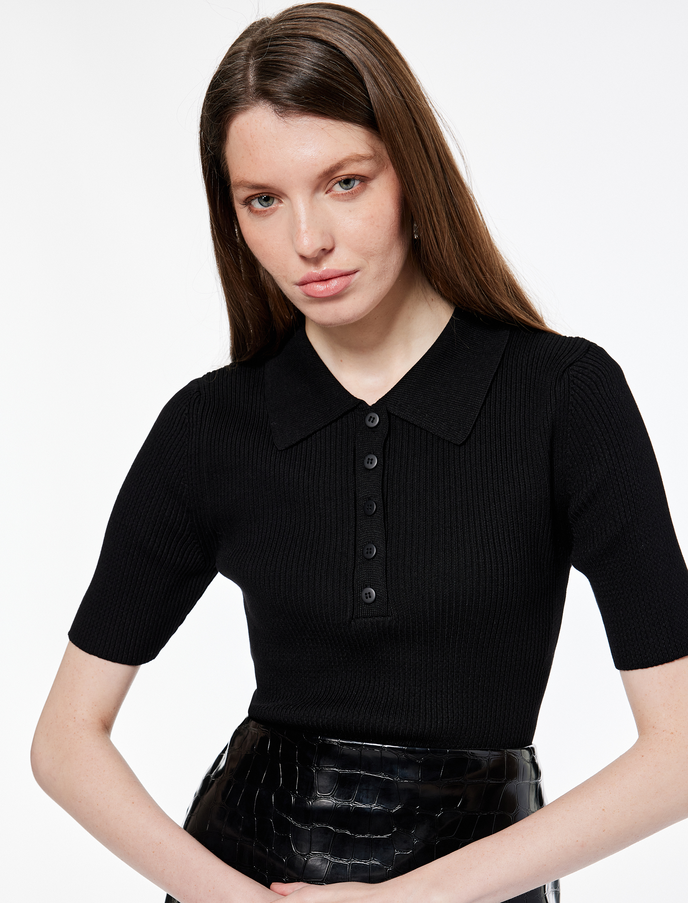   Regular Fit Yarım Düğmeli Kısa Kollu Polo Yaka Triko Kazak