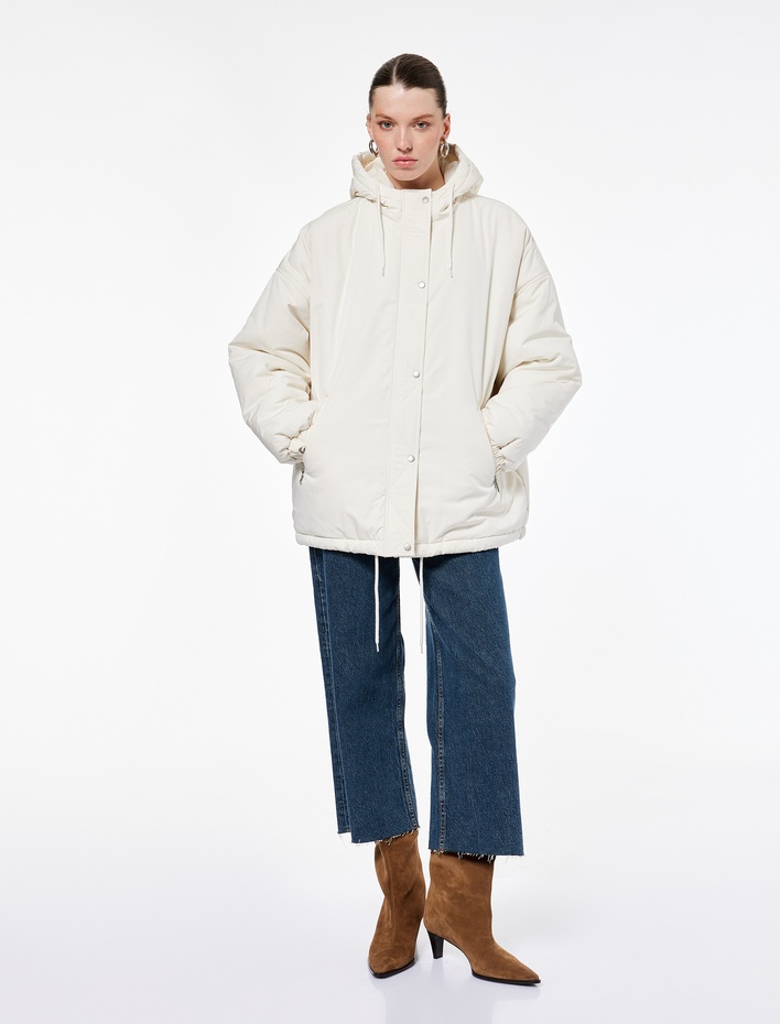  Fermuarlı Uzun Kollu Su İtici Kapüşonlu Anorak Şişme Spor Mont