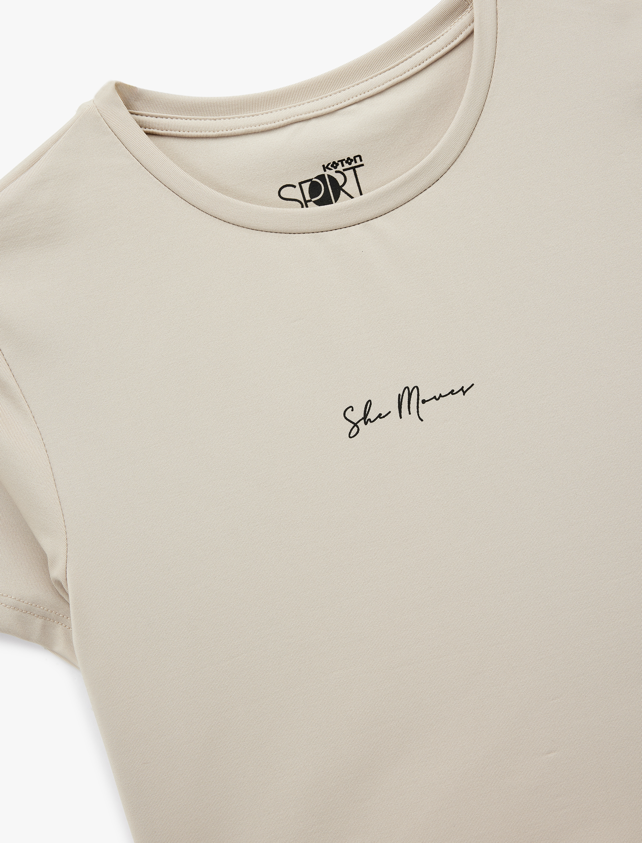   Slim Fit Kısa Kollu Bisiklet Yaka Baskılı Crop Spor Tişört