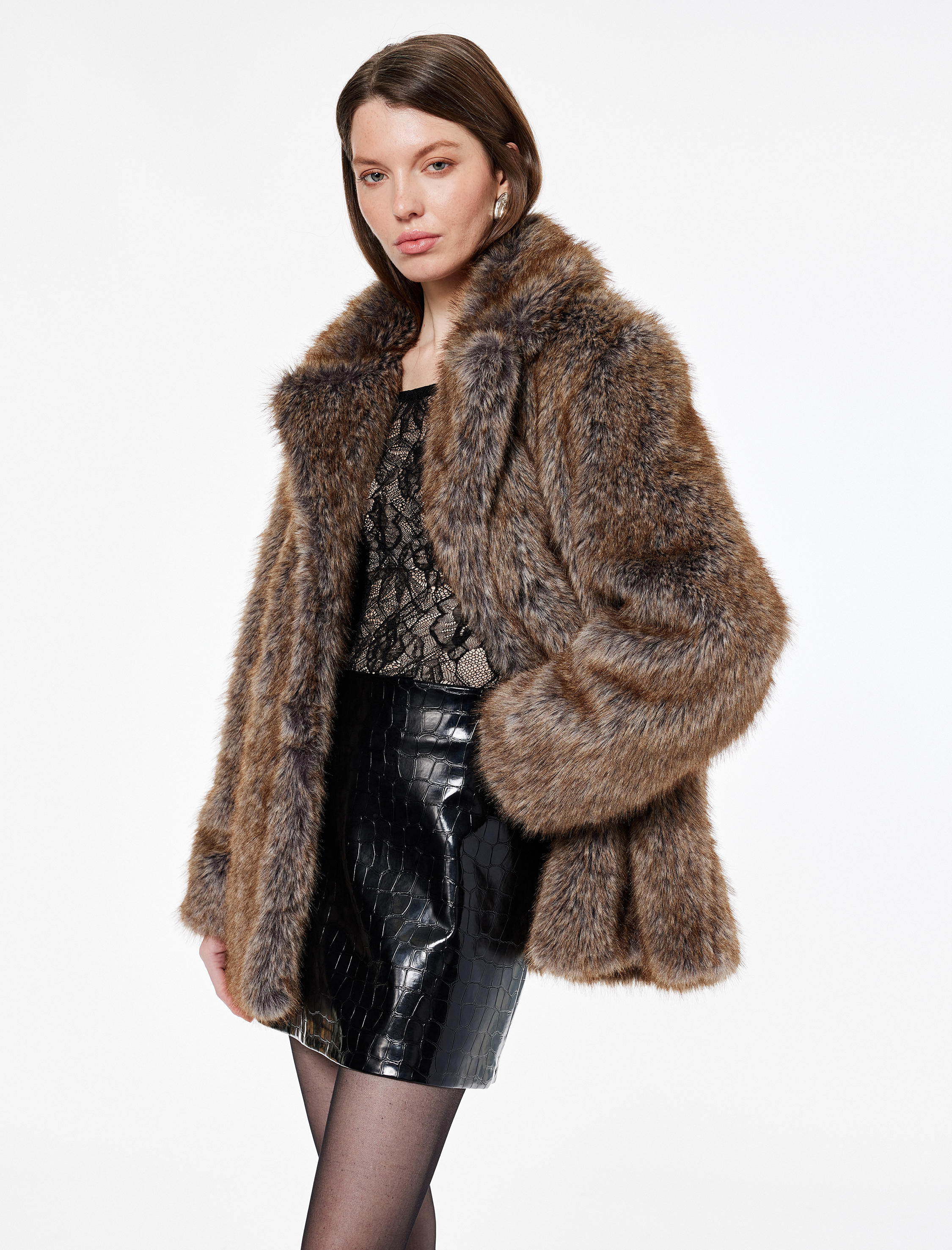   Kroko Görünümlü Suni Deri A Kesim Mini Etek